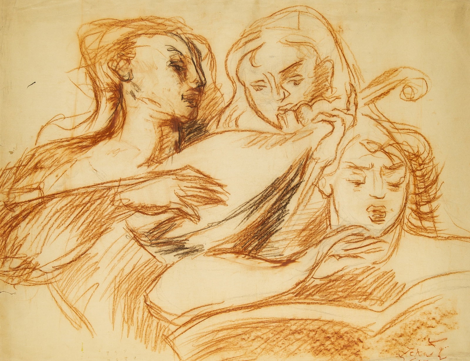 Zeki Faik Izer: Turkish, 1905-1988 Untitled Study (Figures), 1948 Signed Zeki F... and dated 948 (lr) Red and black chalk on paper 22 x 28 3/4 inches (56.2 x 62.4 cm) (Framed 28 1/4 x 33 1/2 inches)