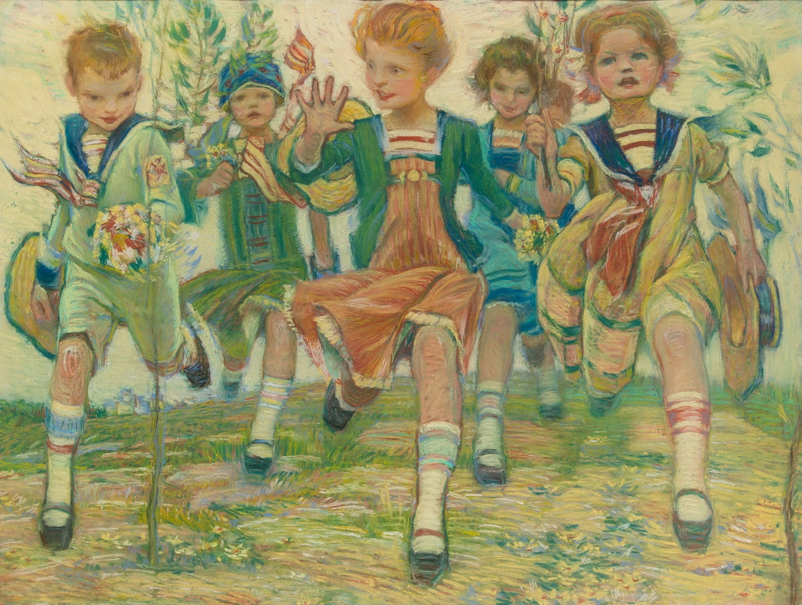 Harry Mills Walcott: American, 1870-1944 Children Running Signed H M Walcott (lr) Pastel on paper 25 3/4 x 34 inches 65.4 x 86.4 cm) (Framed 37 x 45 inches)