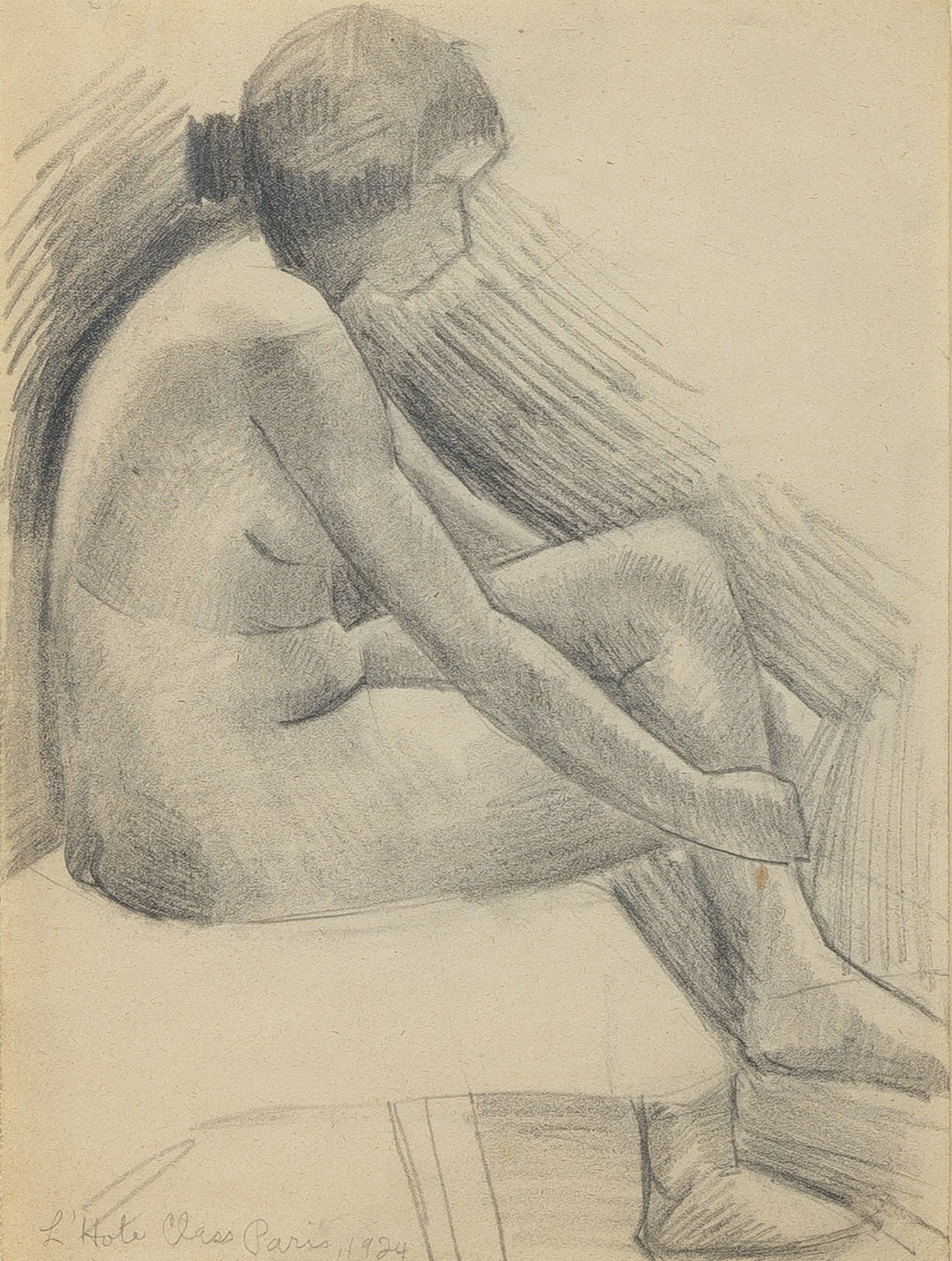 Blanche (Nettie Blanche) Lazzell: American, 1878-1956 Untitled (Seated Cubist Nude), 1924 Inscribed and dated L'Hote Class Paris, 1924 (ll) Graphite pencil on paper 10 1/2 x 7 7/8 inches (26.6 x 20 cm) Provenance: Michael Rosen