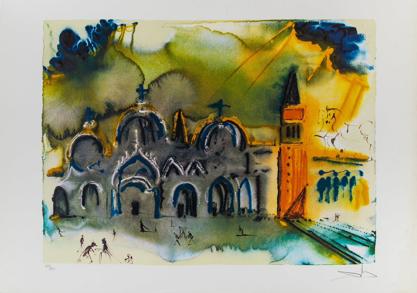 Salvador Dalí (1904-1989): HOMAGE TO VENICE (LA BASILIQUE ET LE CAMPANILE) (FIELD 75-1) Color photolithograph with embossing, 1975, on Arches paper, signed and numbered 129/195 in pencil, published by Jean Paul Loup, Paris, wit