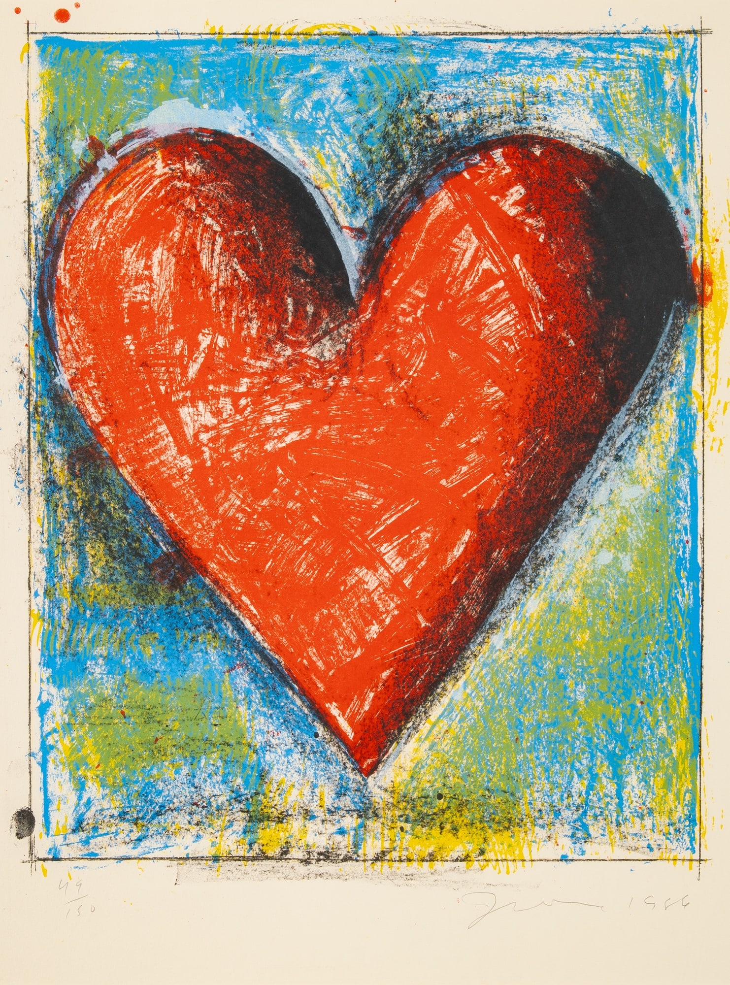 Jim Dine (b. 1935): CARNEGIE HALL HEART (CARPENTER 3) Color lithograph, 1986, on Arches Cover Buff paper, signed, dated and numbered 49/150 in pencil, printed by Angeles Press, Los Angeles, and with their ink stamp verso