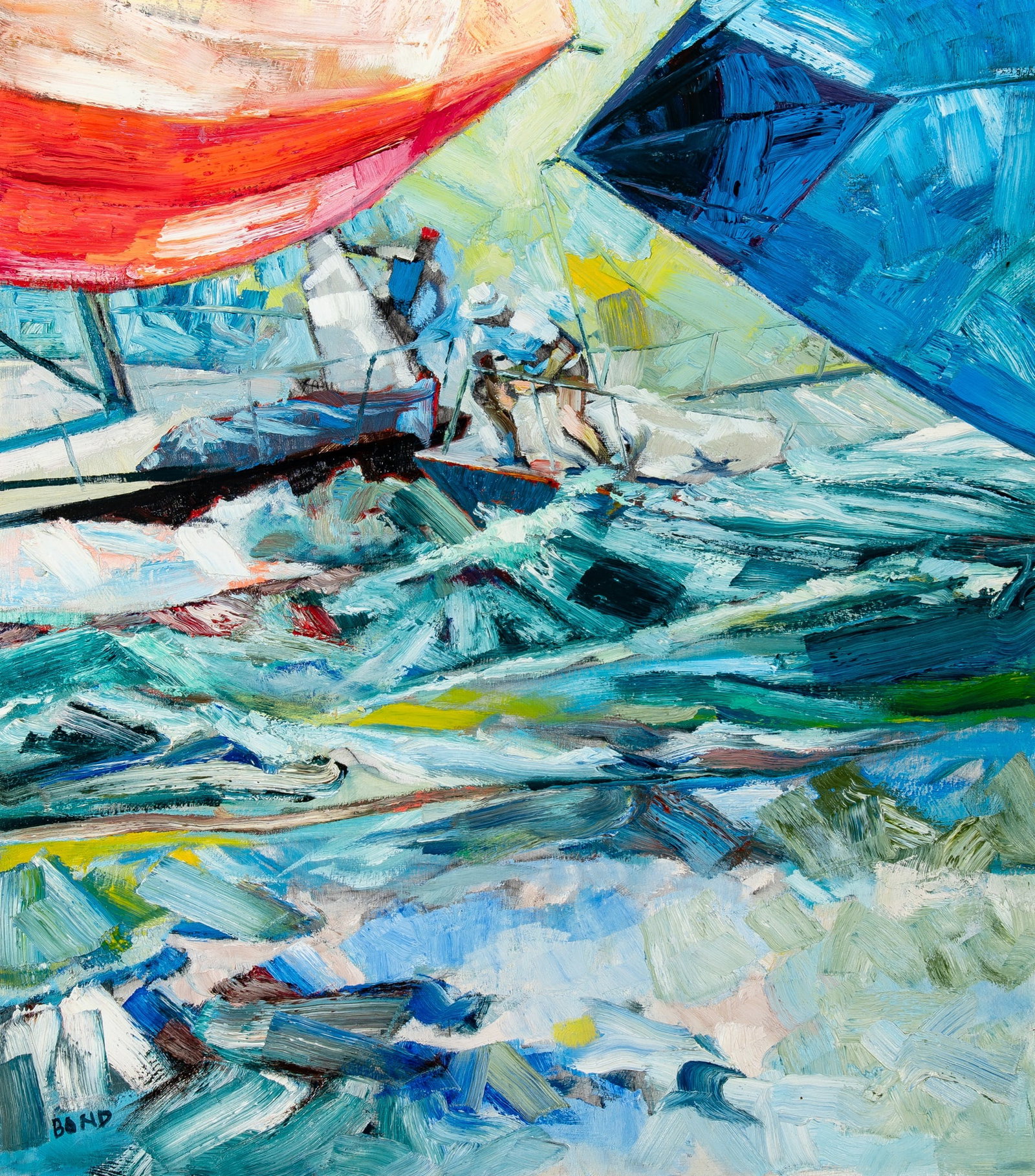 Willard Bond: American, 1926-2012 Close Encounter of the Wet Kind Signed Bond (ll) and inscribed as titled on the reverse Oil on panel Sight 35 5/8 x 31 3/8 inches (90.5 x 80 cm) (Frame 39 3/4 x 35 3/4 inches)