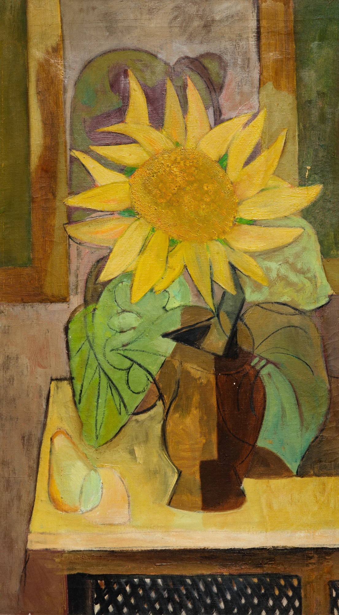 Bernard Glasgow: American, 1914-1986 Sunflower Oil on canvas 18 x 32 inches (45.7 x 81.3 cm) (Framed 33 1/4 x 19 1/4 inches) Scattered areas of paint loss and craquelure. Stretcher bar marks along the edges. Not