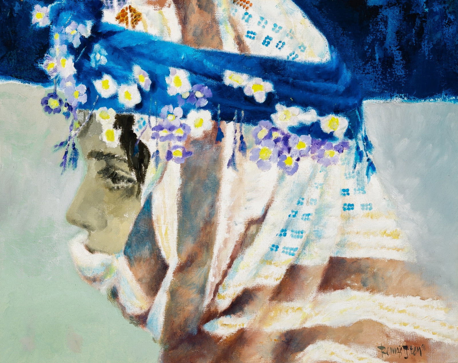 Remzi Iren: Turkish, b. 1943 Untitled (Villager Woman), 1991 Signed Remzi Iren 91 (lr) Oil on canvas 15 1/4 x 19 1/4 inches (38.7 x 48.9 cm) (Framed 21 3/4 x 25 1/2 inches) Proceeds from this auction will