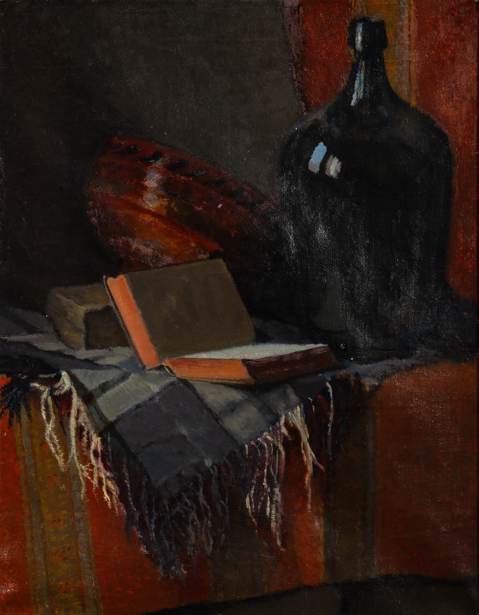 Henry Lee McFee: American, 1886-1953 Still Life with Bottle Inscribed No. VII on the reverse Oil on canvas 24 x 18 1/4 inches (61 x 46.4 cm) (Frame 29 1/2 x 24 inches) Frame rubbing, canvas slack, and surface