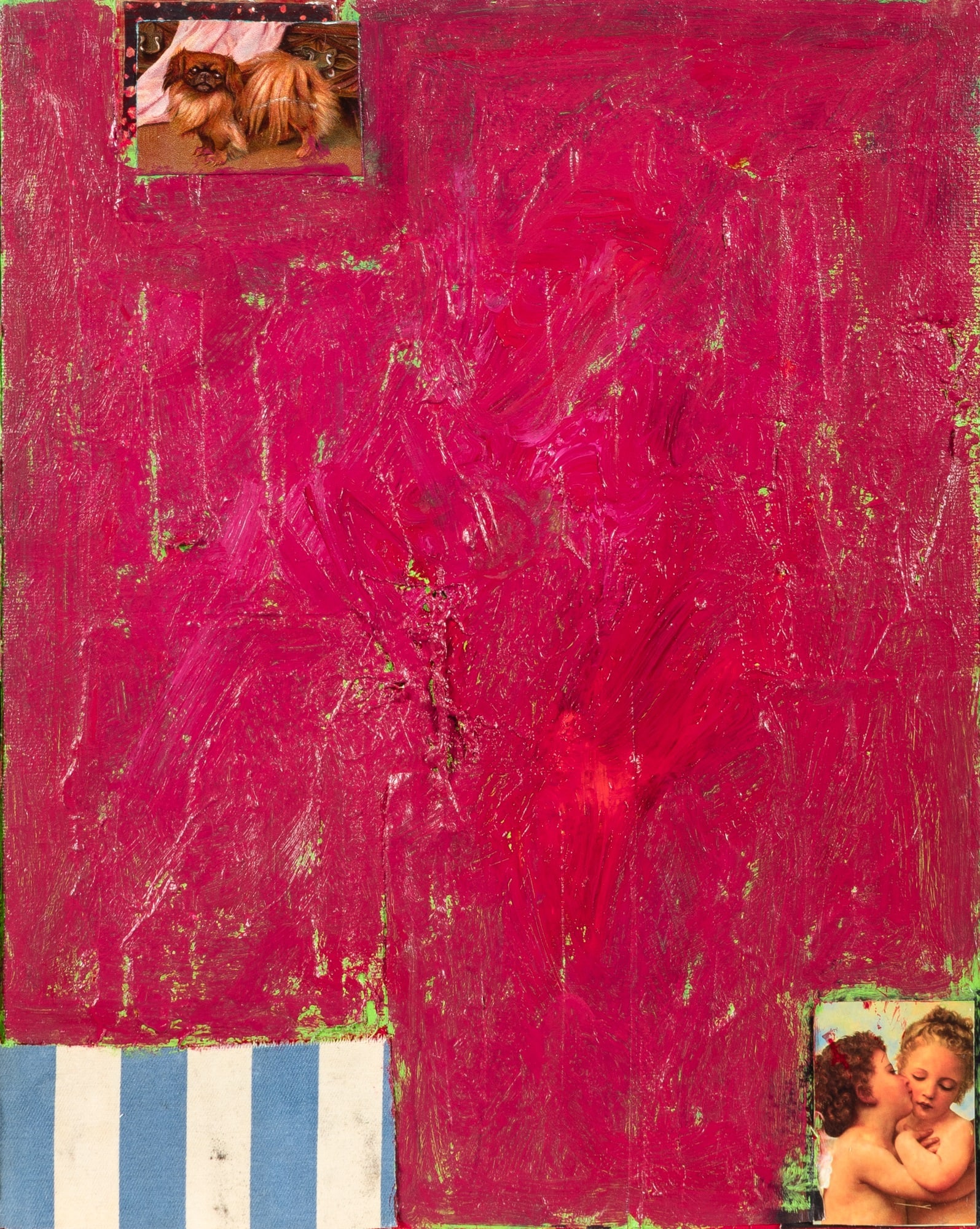 J. Bowyer Bell: American, 1931-2003 Puppy Love, 1999 Signed and dated Bell 1999, inscribed as titled, and numbered 802 on the stretcher Oil and collage on canvas 14 x 11 inches (35.6 x 27.9 cm) Provenance: The