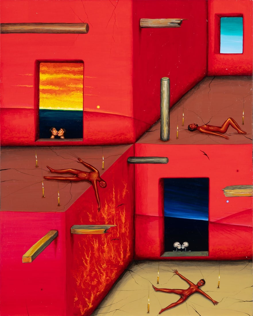 Alfredo Ceibal: Guatemalan, b. 1954 Zidovudine AZT, 1994 Signed and dated Alfredo Ceibal 1994 and inscribed as titled on the reverse Oil on canvas 20 x 16 inches (50.8 x 40.6 cm) Unframed *