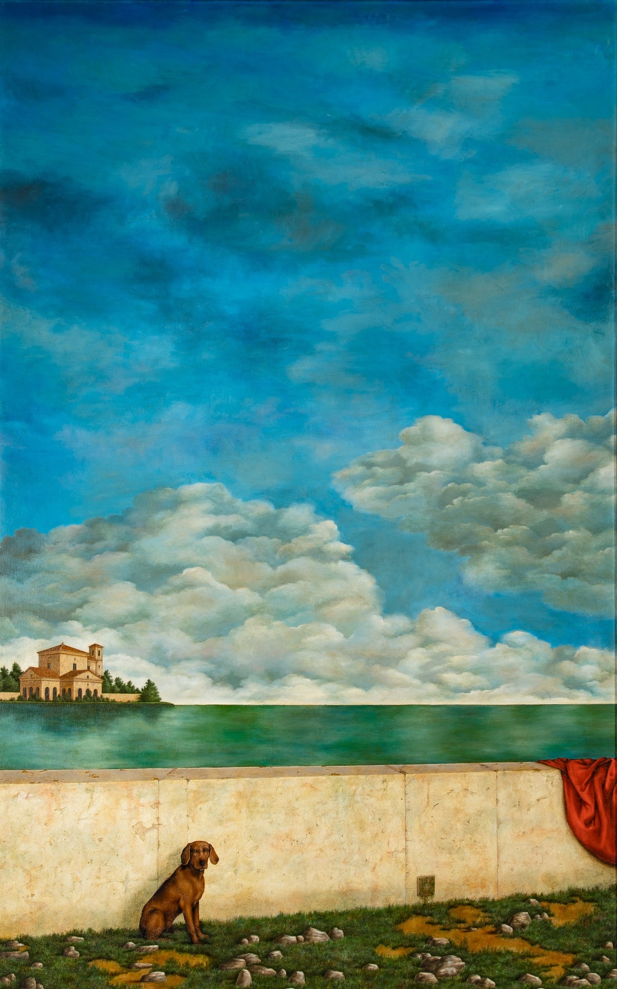 Lionel Kalish: American, b. 1931 The Sea Wall, 1976 Signed L. Kalish (lr) Oil on canvas 60 1/4 x 38 inches (153 x 97 cm) Provenance: Forum Gallery, New York (Frame 61 1/2 x 39 1/4 inches)