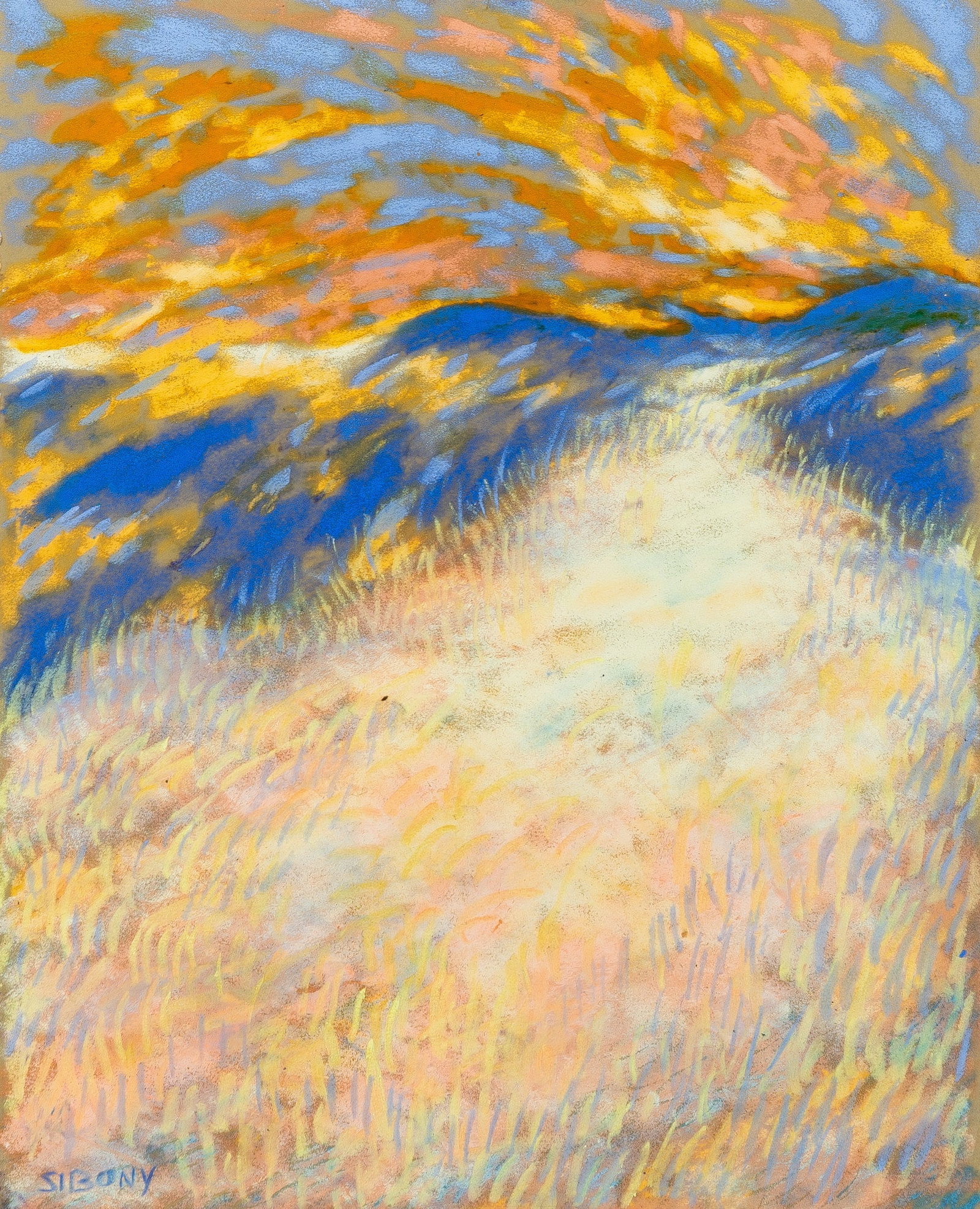 Julian Sibony: 20th/21st Century Western Landscape Signed SIBONY (ll) Pastel on paper 16 x 12 7/8 inches (40.6 x 32.7 cm) (Framed 24 x 20 1/2 inches) In overall good condition. Some uneven edges on the sheet.