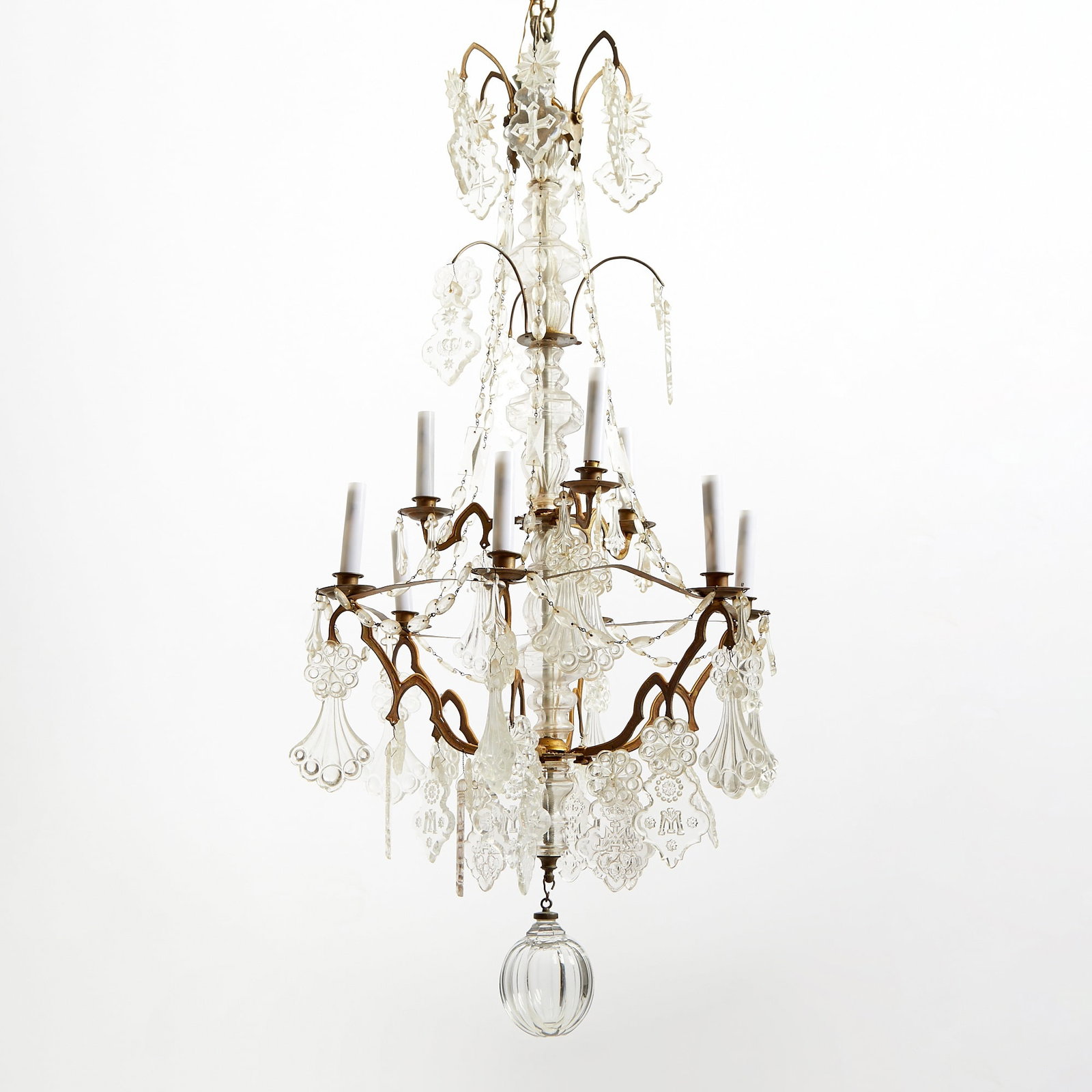 Louis XVI Style Tôle and Molded Glass Nine-Light Chandelier (1 of 6)