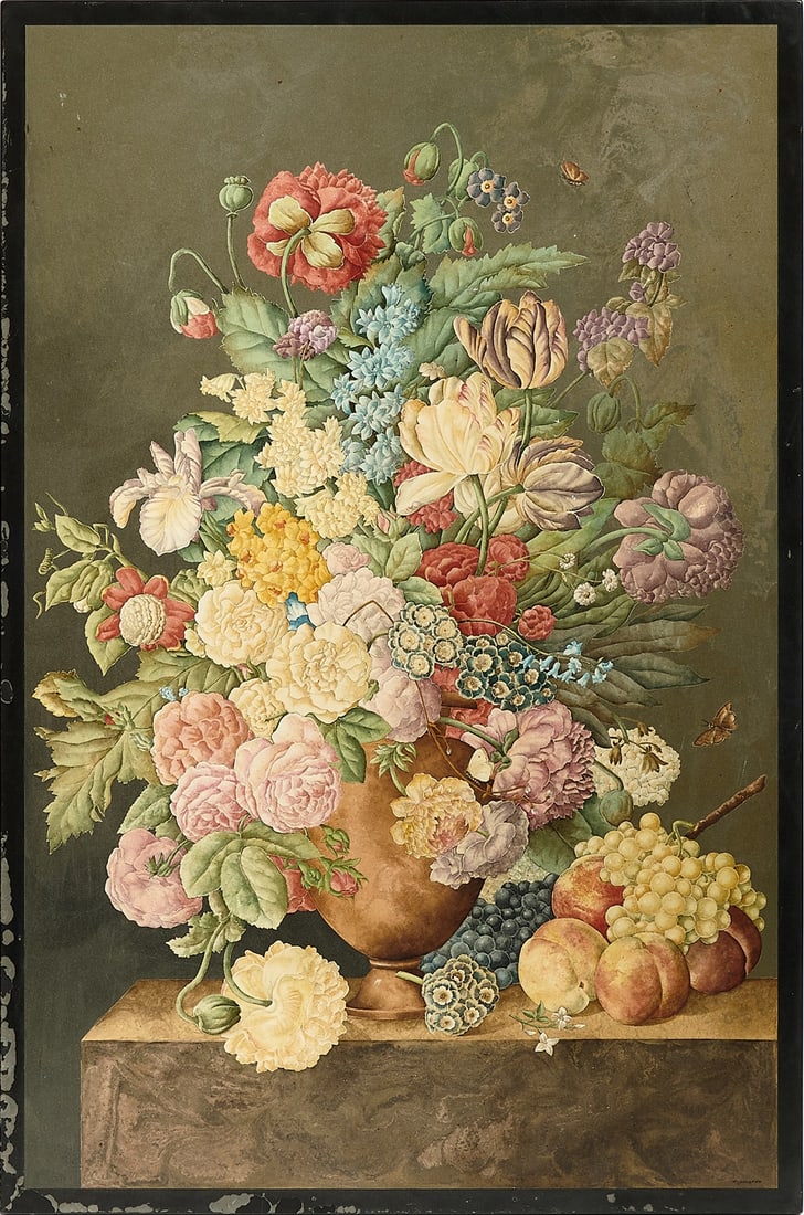 Italian Painted Marble Panel: Signed lower right C. Gerardo? Depicting a floral still life after Jan Frans van Dael. Height 35 1/2 inches, width 23 3/4 inches