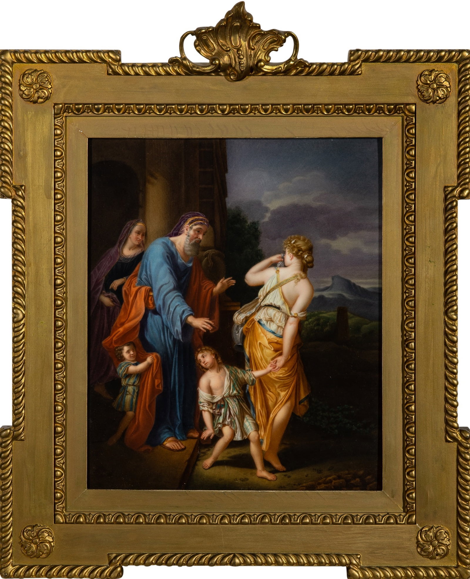 Berlin (KPM) Porcelain Plaque: Mid 20th century, painted by Georg Ludwig Meyn (1859–1920) The Expulsion of Hagar, with pressed marks.<