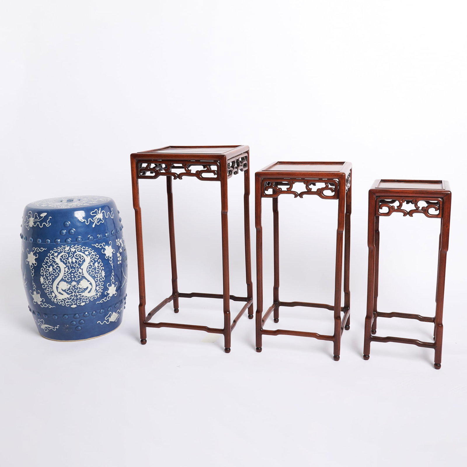 Set of Three Chinese Hardwood Stands (1 of 5)