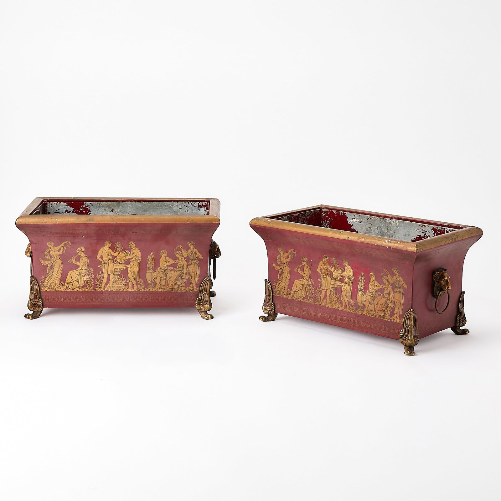 Pair of Neoclassical Style Red Painted Tôle Planters (1 of 5)