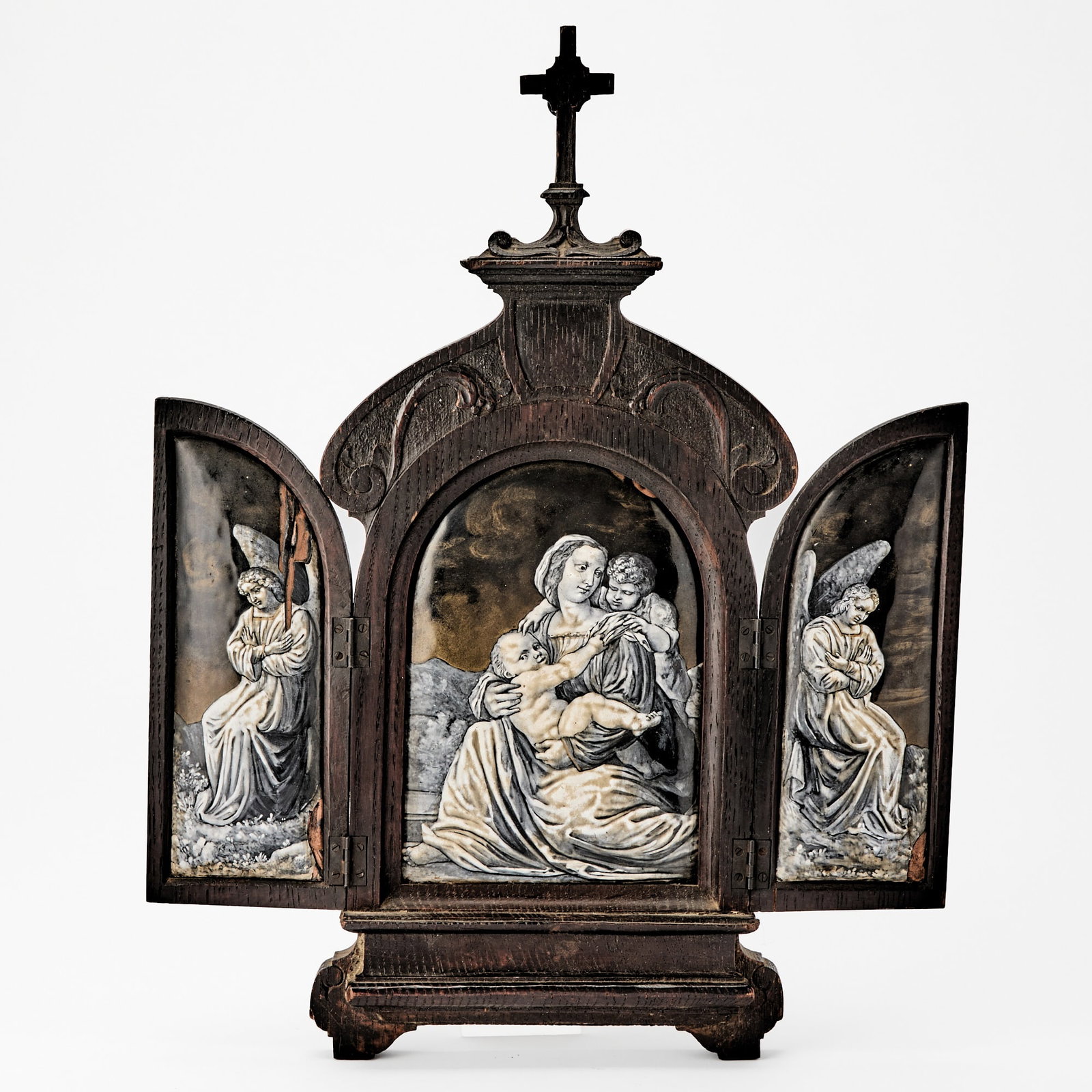 French Gothic Style Oak and Limoges Enameled Triptych (1 of 5)