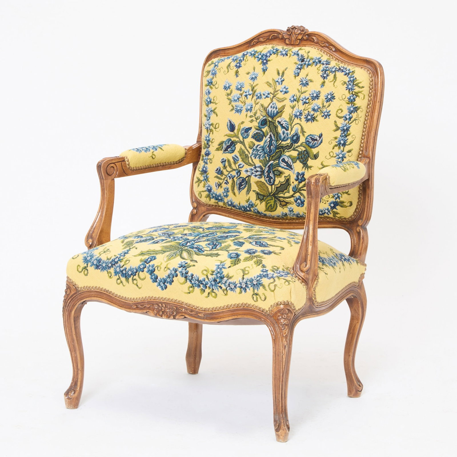 Louis XV Style Needlepoint Upholstered Fauteuil à la Reine (1 of 6)
