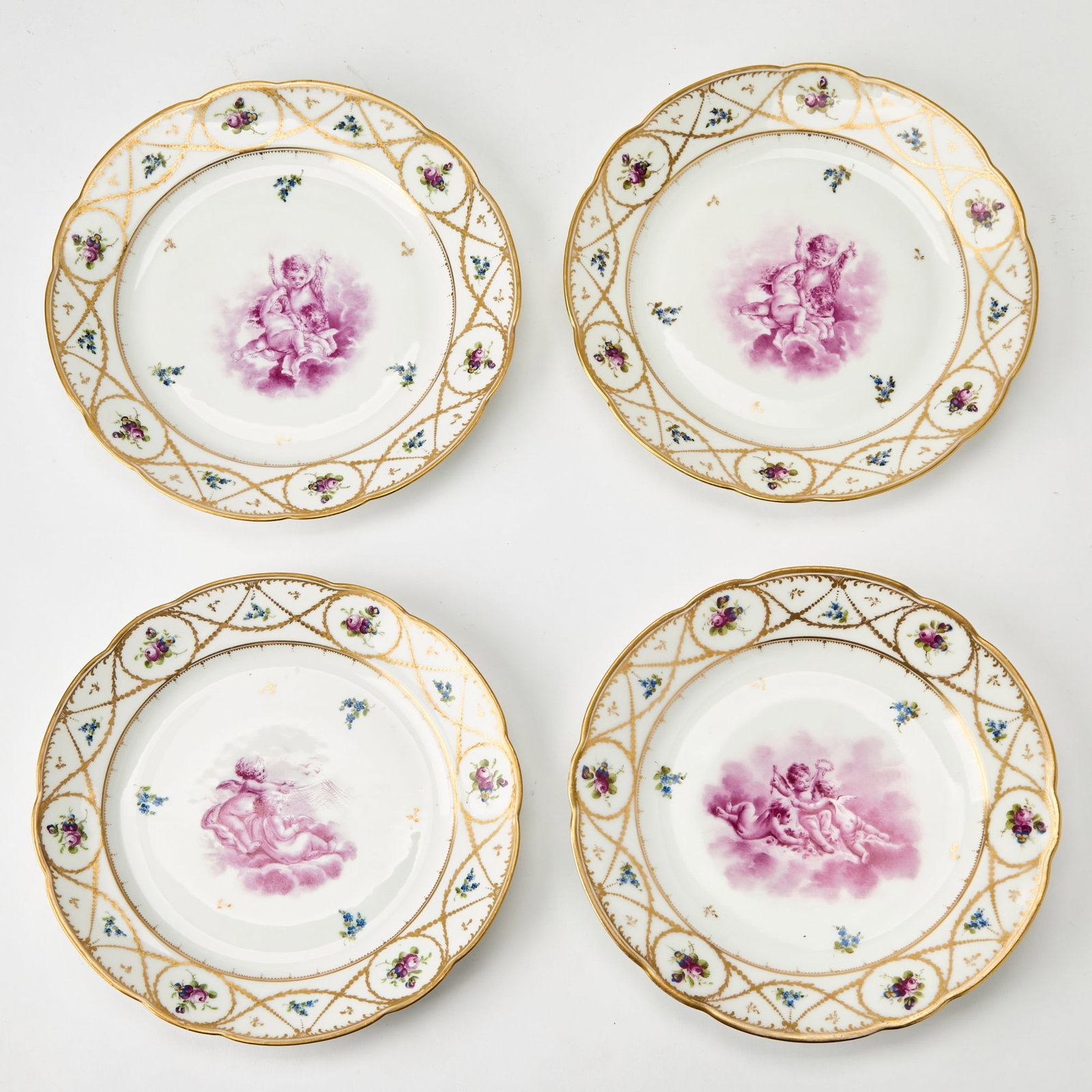 Set of Four Nyon Style Porcelain Dinner Plates (1 of 3)
