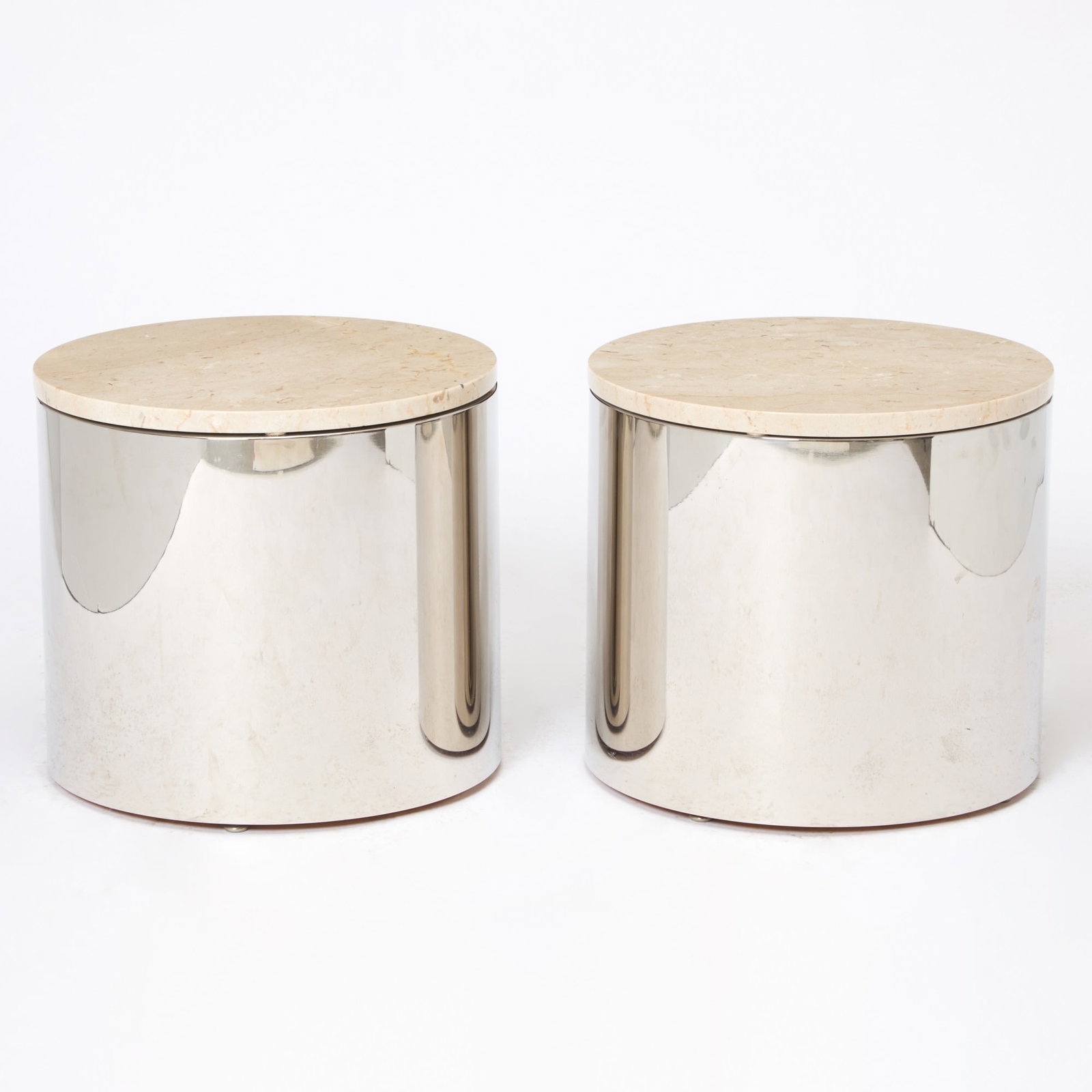 Pair of Chromed and Travertine Side Tables (1 of 4)