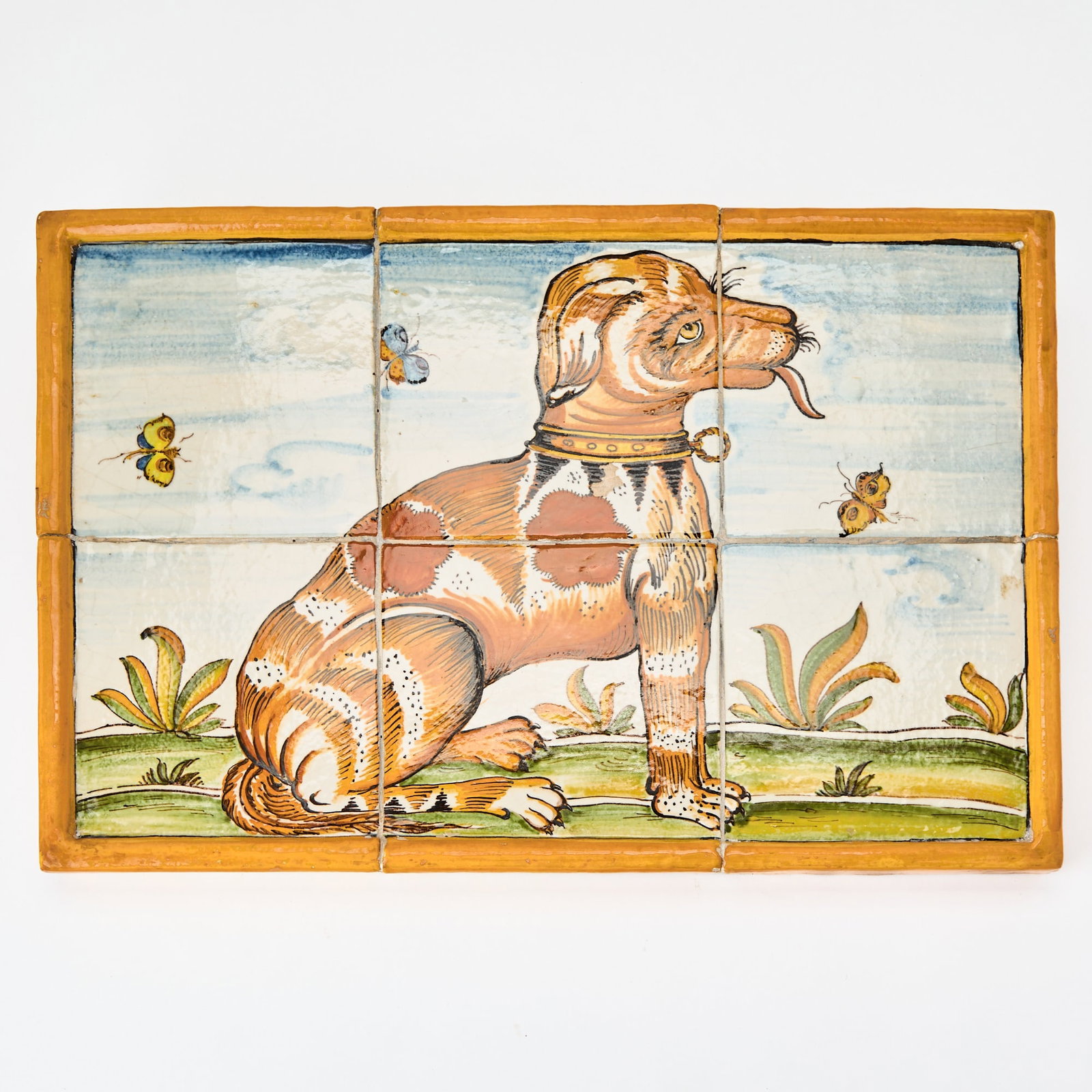 Italian Majolica Tile Mural of a Seated Dog (1 of 2)