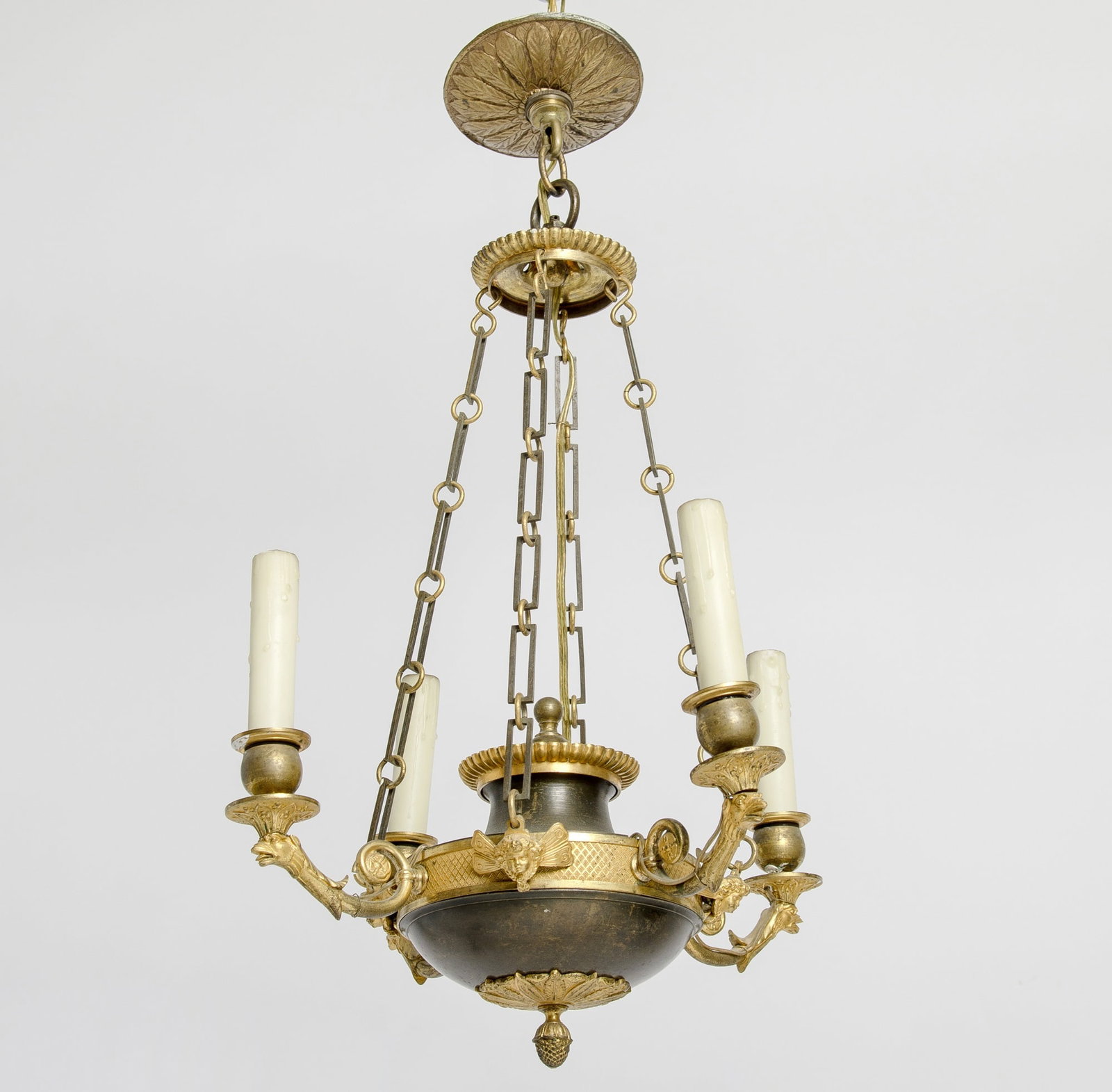 Empire Gilt and Patinated Bronze Four-Light Chandelier (1 of 5)
