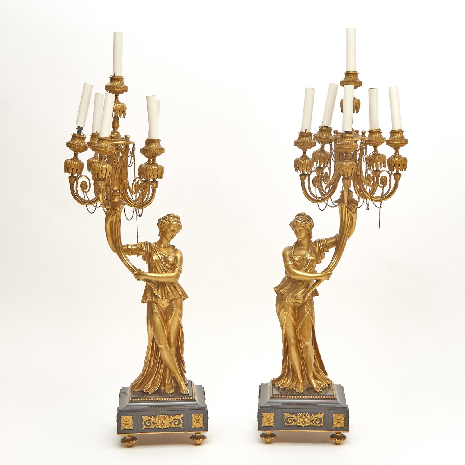 Pair of Louis XVI Style Gilt-Metal Six Light Candelabra (1 of 3)