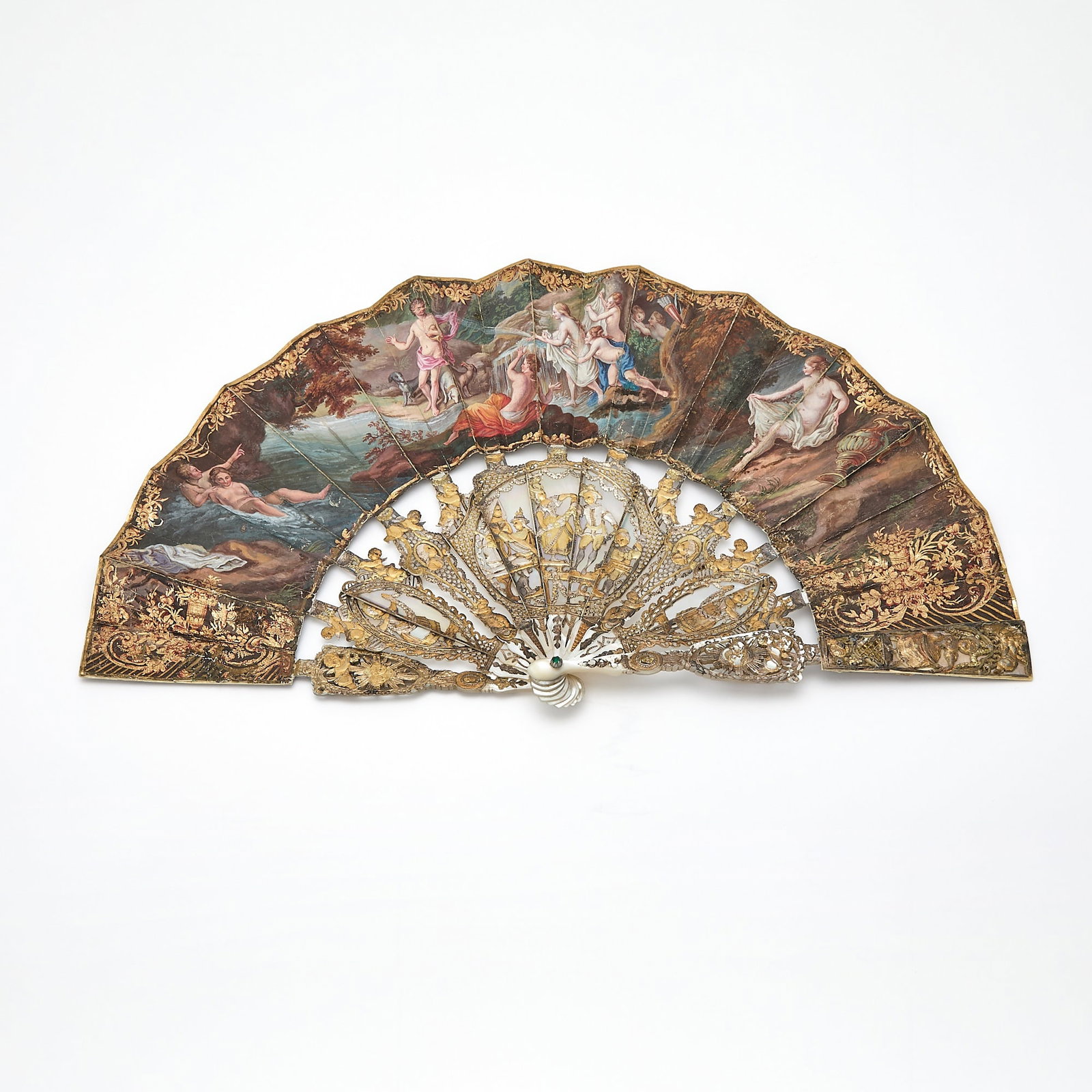 Louis XV Parcel-Gilt and Painted Mother-of-Pearl Folding Fan (1 of 6)