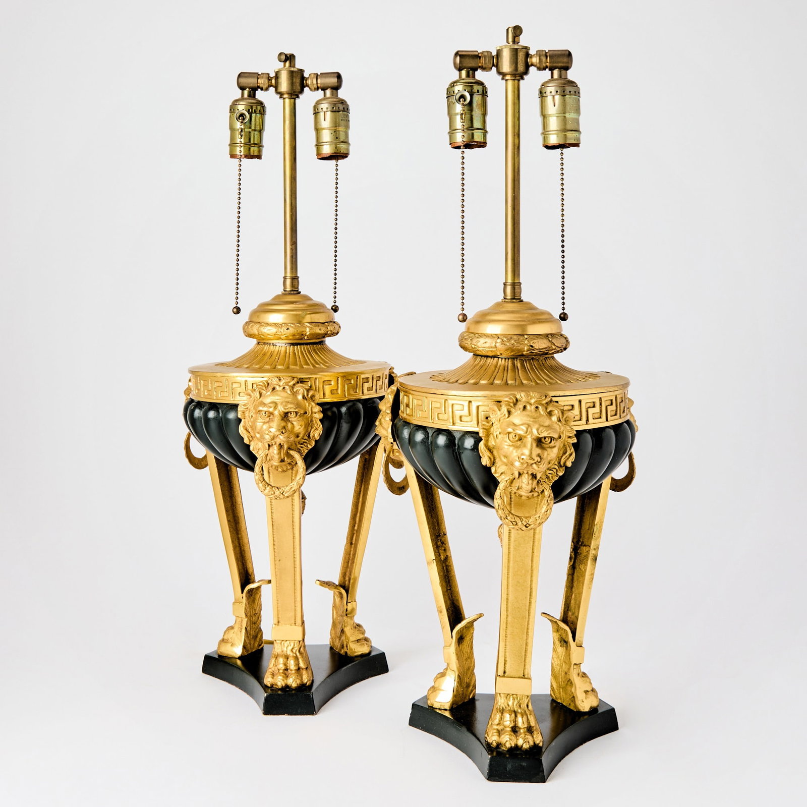 Pair of Empire Style Gilt and Patinated Bronze Lamps (1 of 5)