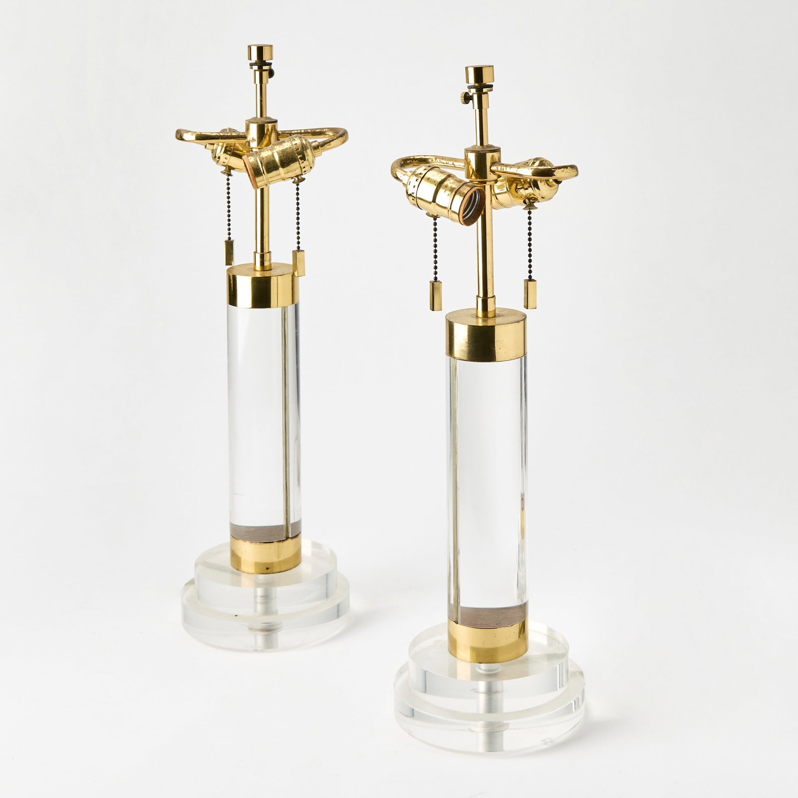 Pair of Karl Springer Style Gilt-Brass and Lucite Table Lamps (1 of 4)