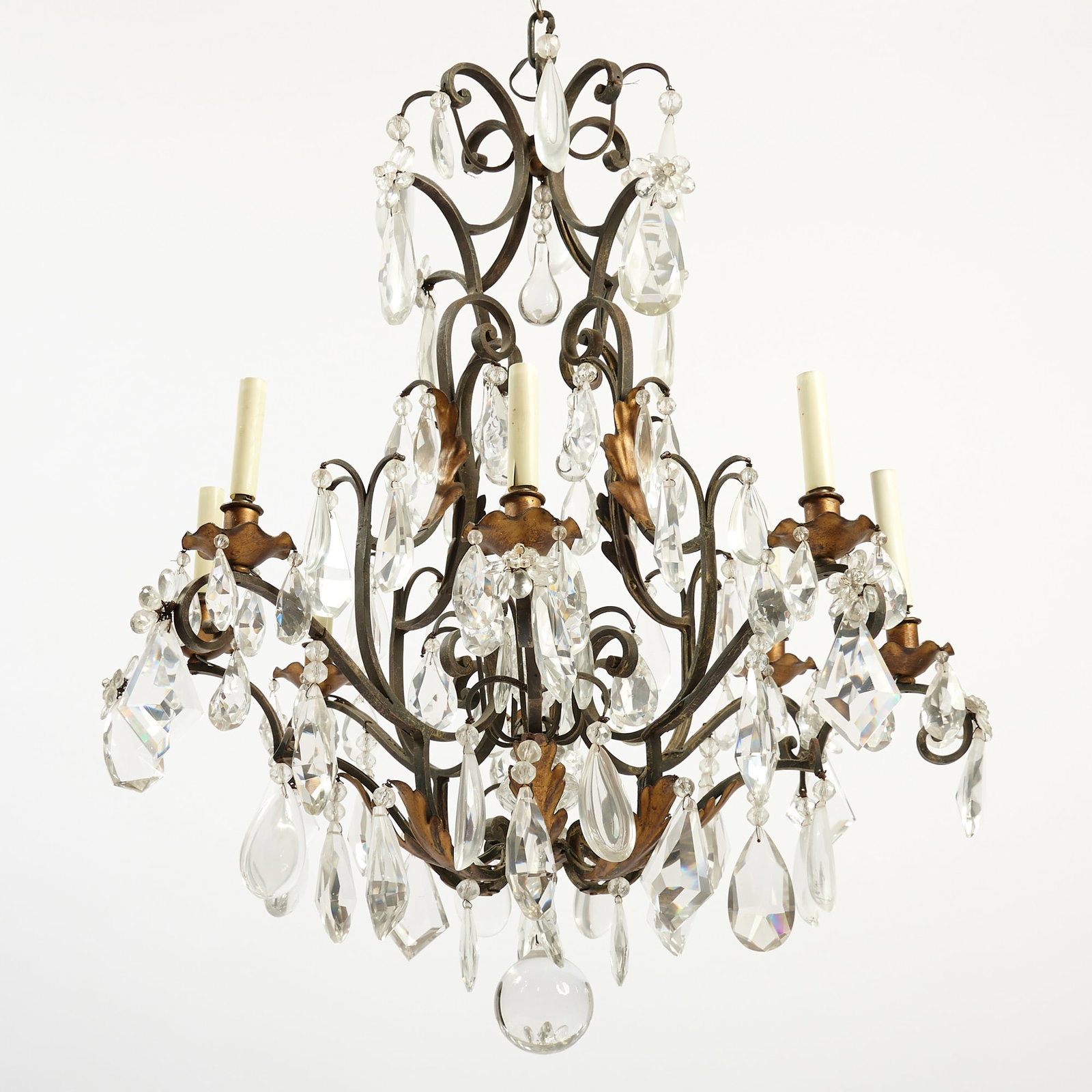 Baccarat Style Iron and Drop Crystal Eight-Light Chandelier (1 of 3)
