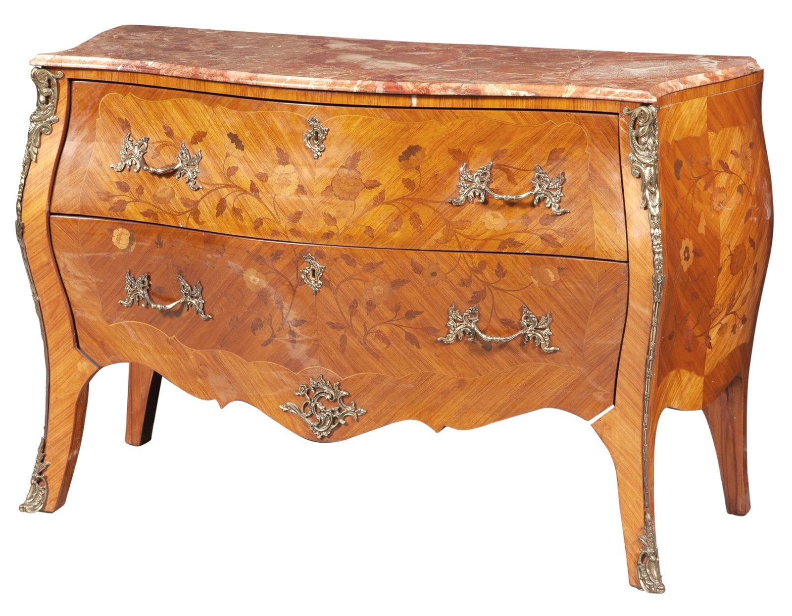 Louis XV/XVI Style Transitional Style Gilt-Metal Mounted Tulipwood and Marquetry Commode (1 of 4)