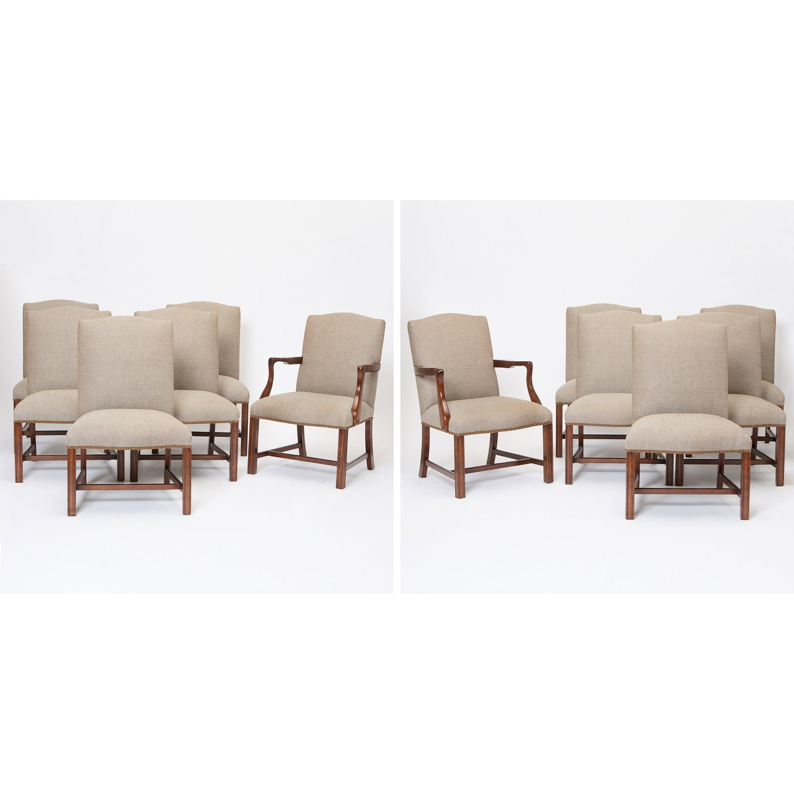 Set of Twelve George III Style Upholstered Mahogany Dining Chairs (1 of 7)