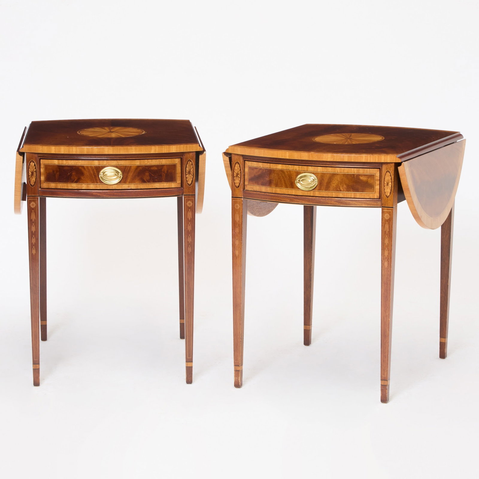 Pair of Baker George III Style Satinwood Inlaid Mahogany Pembroke Tables (1 of 5)