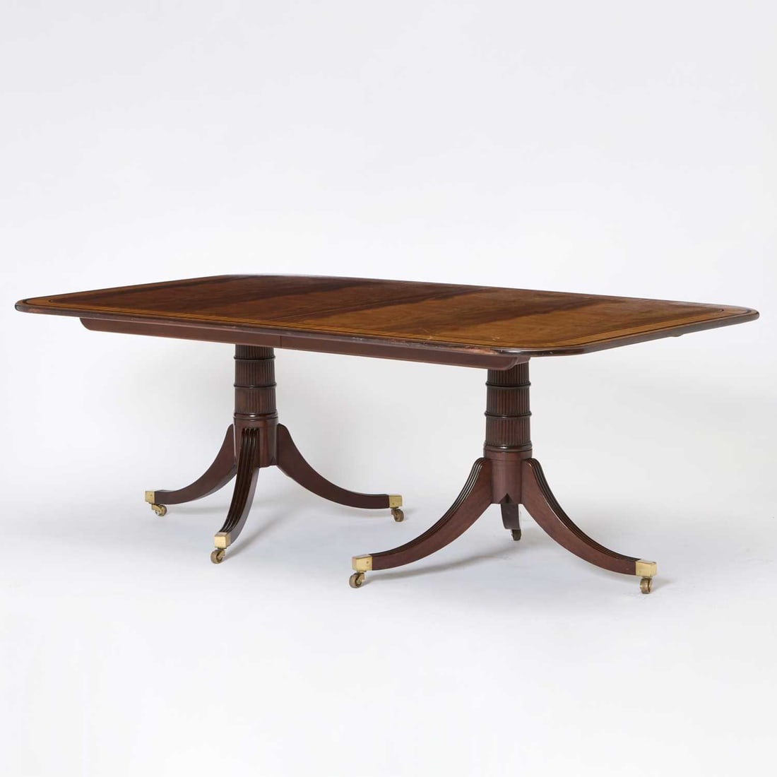 Baker George III Style Banded Mahogany Double Pedestal Dining Table With Three Leaves (1 of 5)