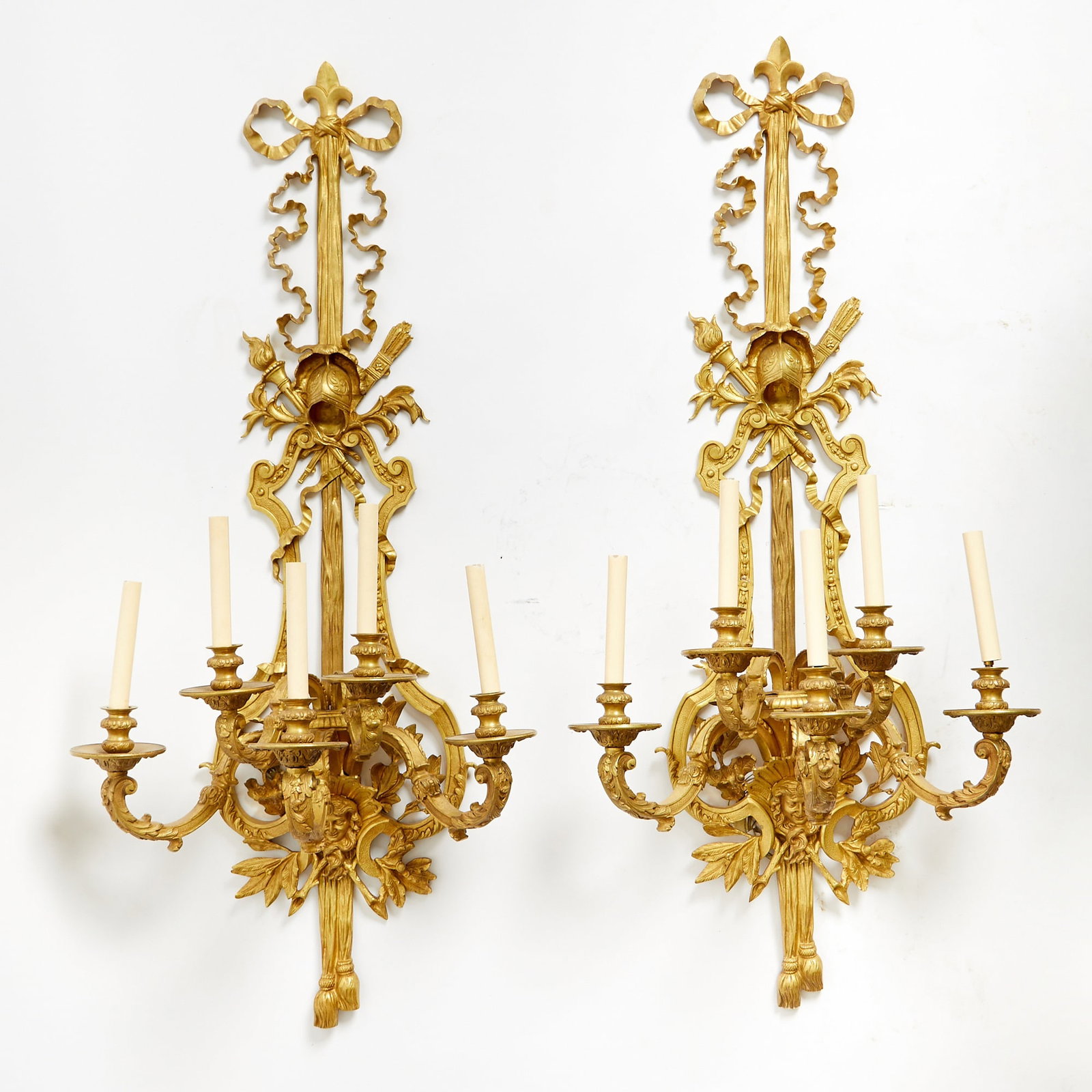 Pair of Large Louis XVI Style Gilt-Bronze Five-Light Wall Lights (1 of 4)