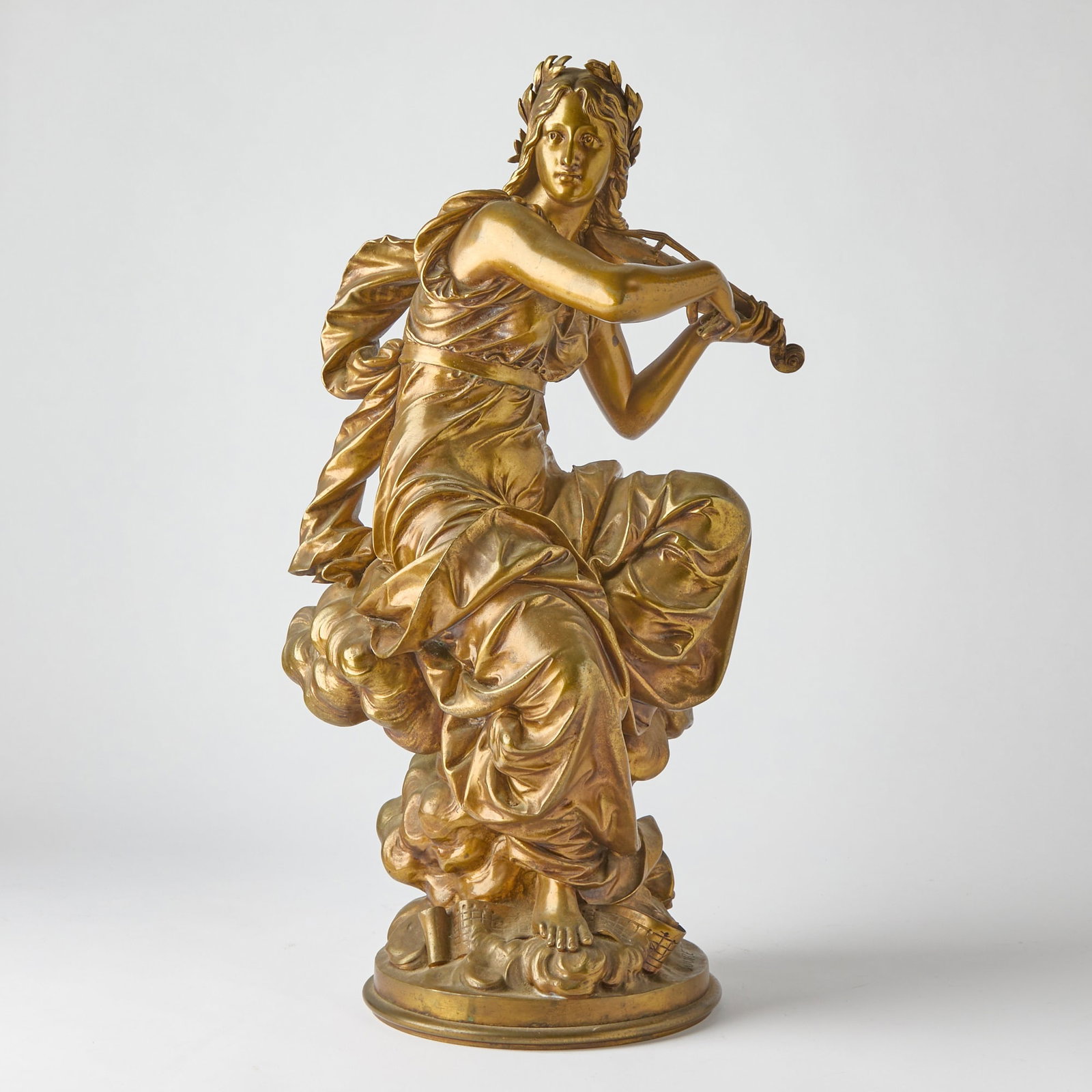 After Eutrope Bouret 'Classical Woman Playing Violin' Patinated Bronze Sculpture: Height 23 1/2 inches
