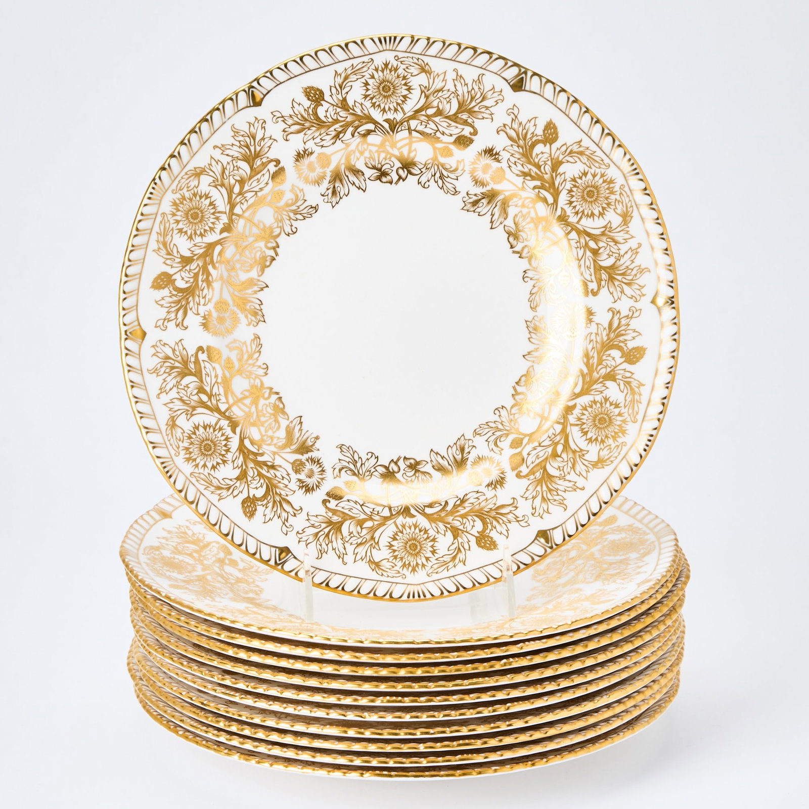 Set of Eleven Royal Crown Derby 'Brocade' Pattern Porcelain Dinner Plates: Diameter 10 1/2 inches