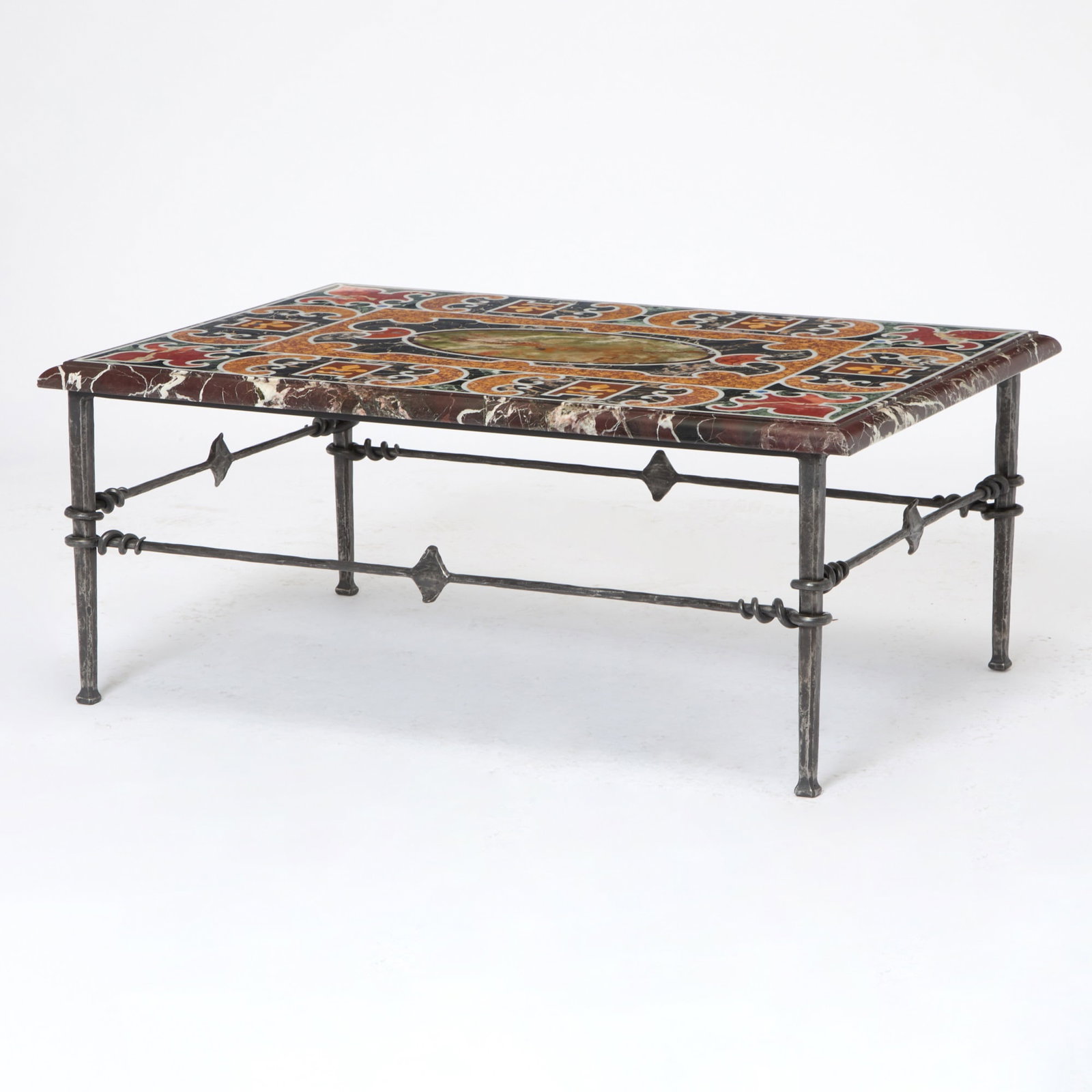 Wrought Iron Coffee Table with a Pietra Dura Inlaid Marble Top (1 of 4)