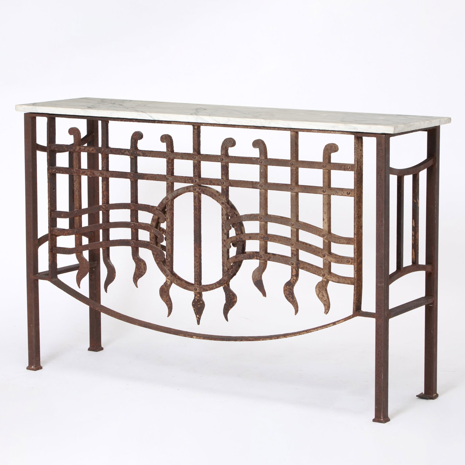 Wrought Iron and White Marble Top Console (1 of 6)