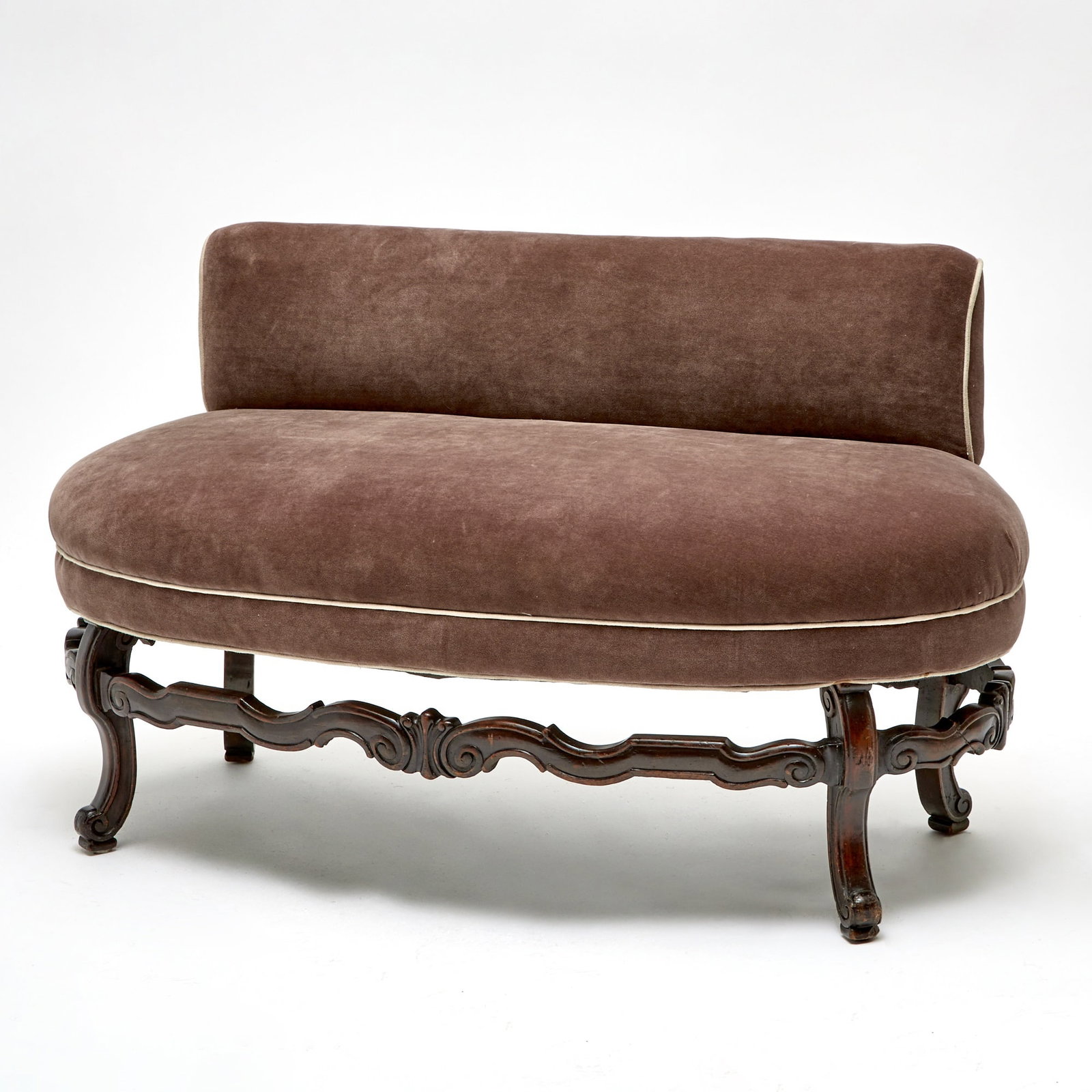 Louis XIV Style Velvet Upholstered Walnut Settee (1 of 4)