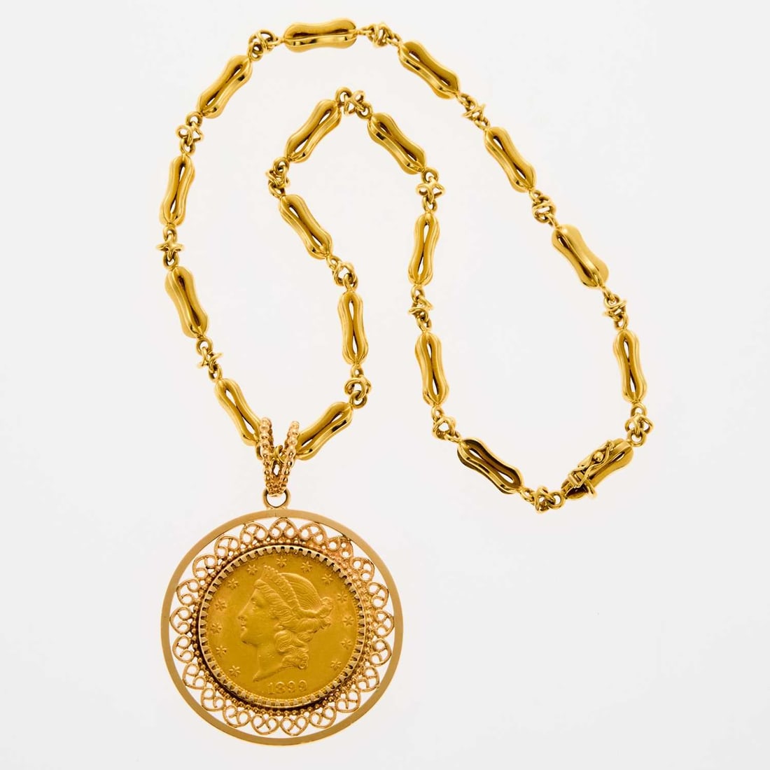 United States. 1899 Liberty Head Double Eagle Pendant Necklace. About Uncirculated Details. (1 of 2)
