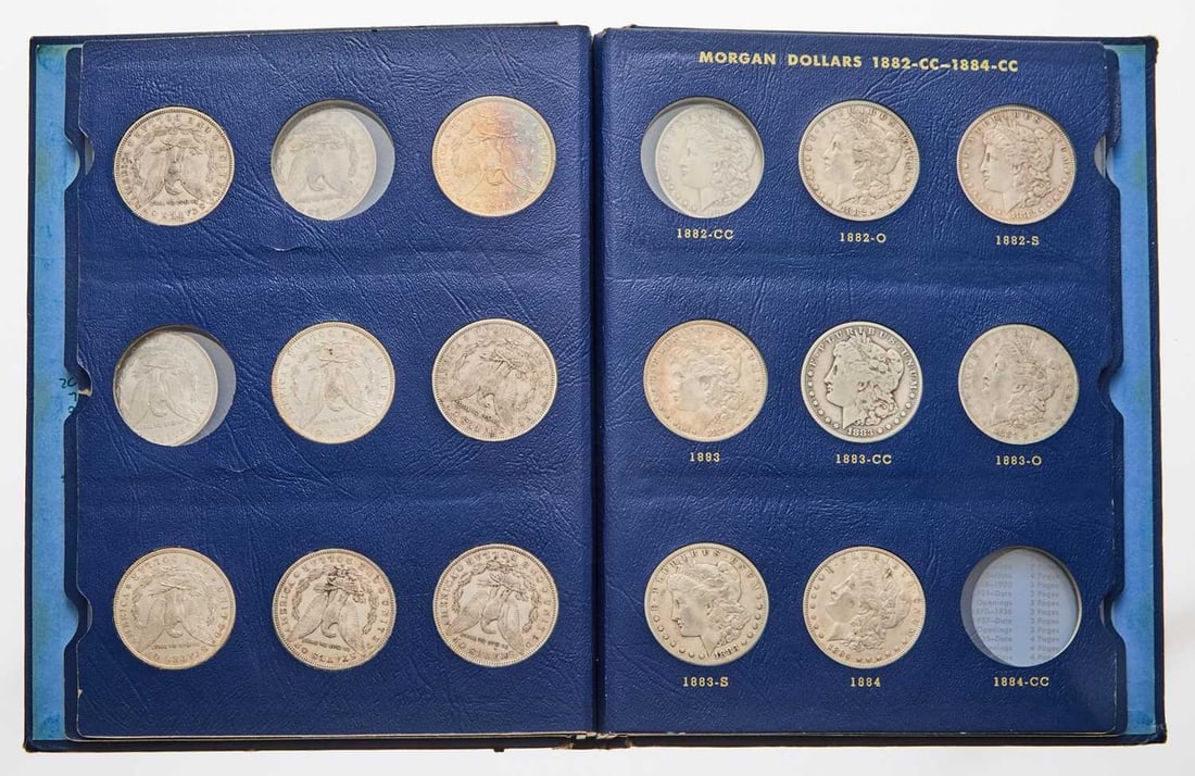 United States. Morgan Dollar Collection. Grades Vary.: Three albums of Morgan Dollars in a wide range of grades. Numerous very attractive Uncirculated pieces, including Gems, some with beautiful rainbow toning. Missing the key dates, but includes numerous
