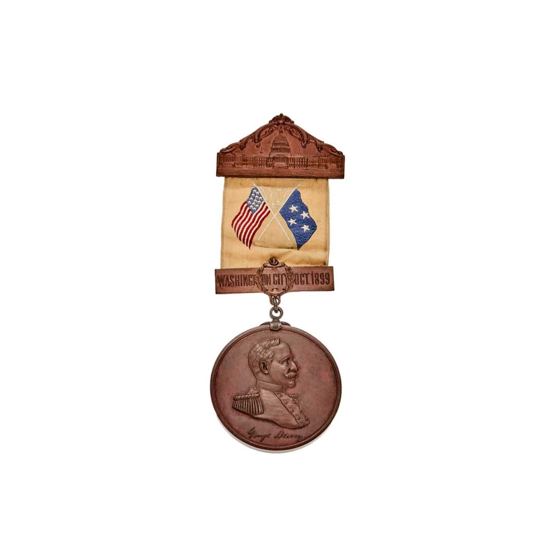 United States. 1899 Admiral Dewey Reception Relic Medal. Bronze. 44mm. Mint State.: Ribbon fully intact. Attractive red-brown coloration, with very light PVC residue the only issue to mention. According to a 2020 post on the Naval History and Heritage Command 's website, the bronze f