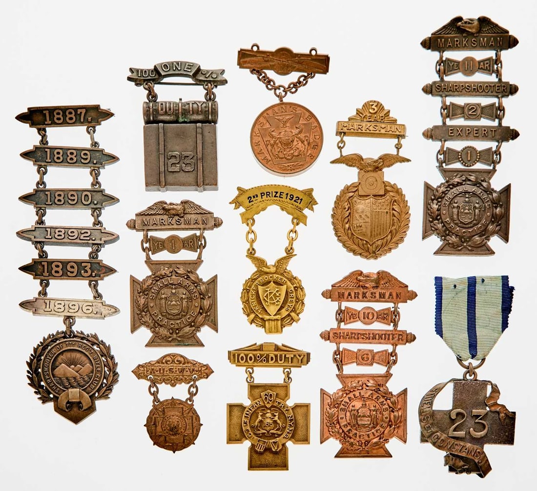 United States. Group of 19th and 20th Century Military and Police Marksmanship Badges. Grades Vary. (1 of 2)