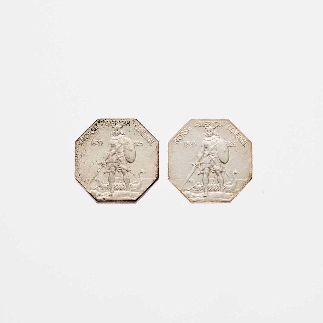 United States. Pair of 1925 Norse American Silver Medals, Thick and Thin. Mint State and About (1 of 2)