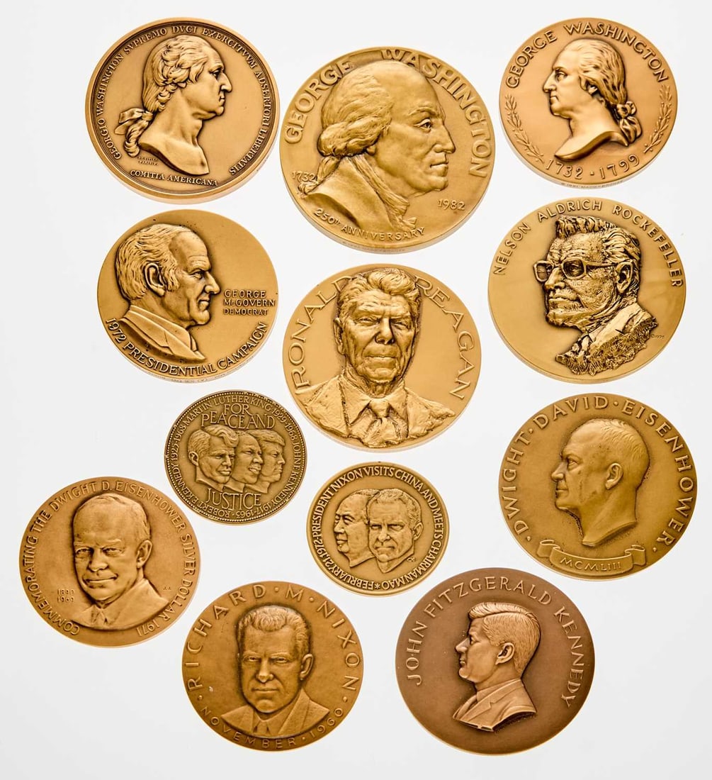 United States. Group of Presidential and Vice Presidential Bronze Medals, 1930s-1980s. Grades Vary, (1 of 2)