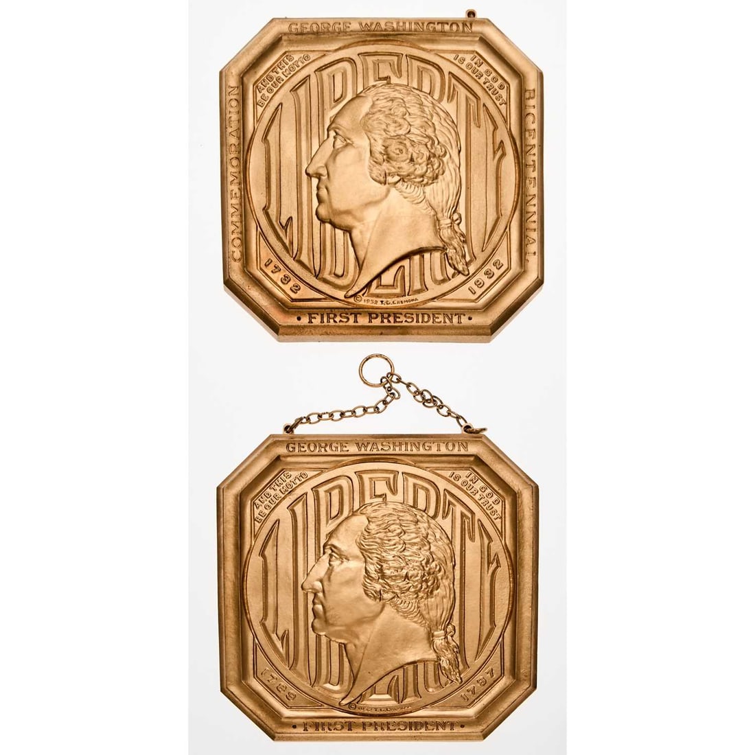 Pair of 1932-dated. Washington Plaques. Brass. New. (1 of 2)