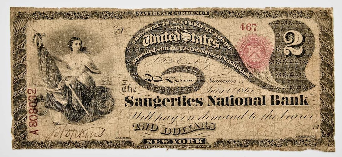 United States. Original Series "Lazy Deuce" National Bank Note $2, The Saugerties National Bank. c. (1 of 2)