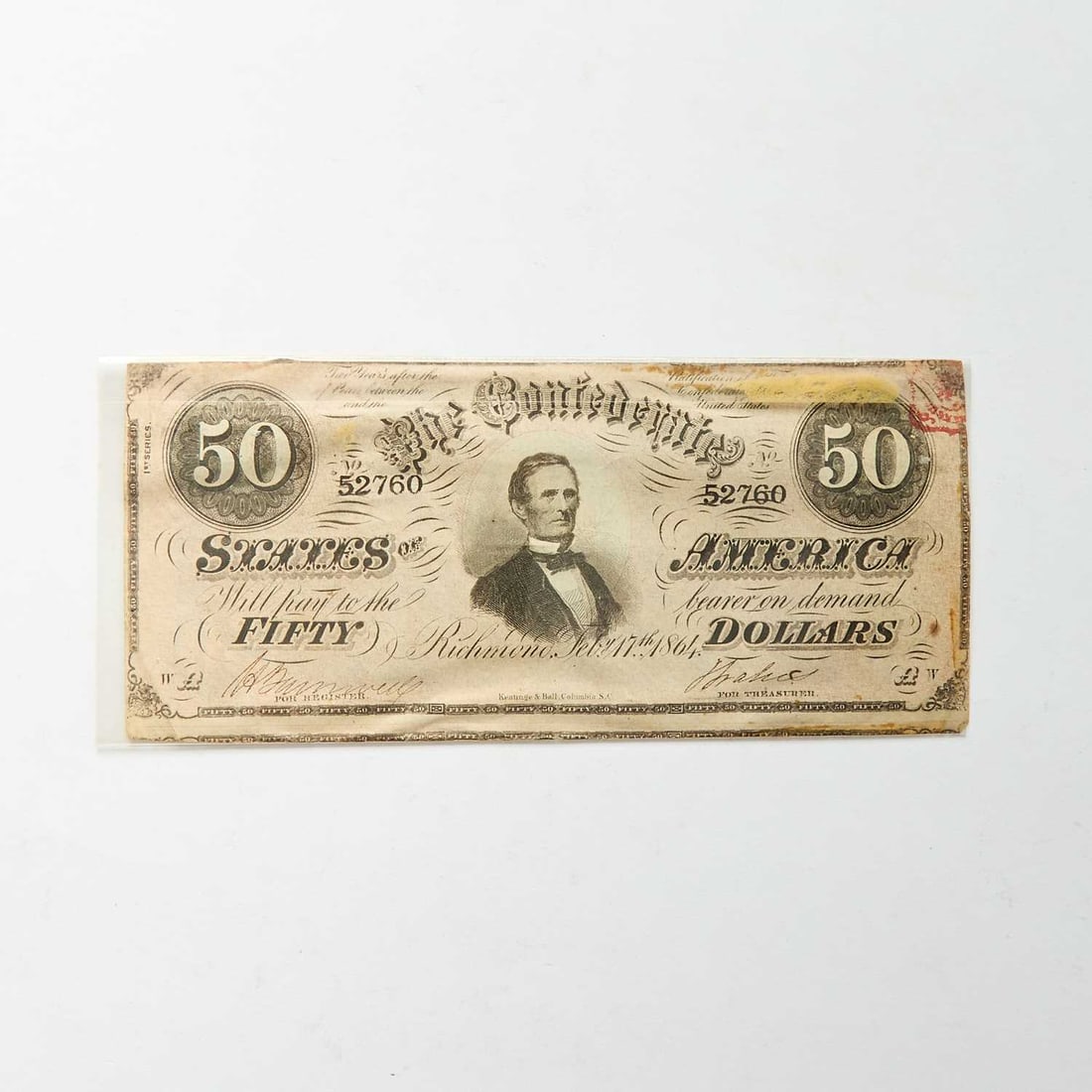 Confederate States of America. 1864 $50 Note. T-66. Very Fine.: Moderately circulated example of a common late issue.