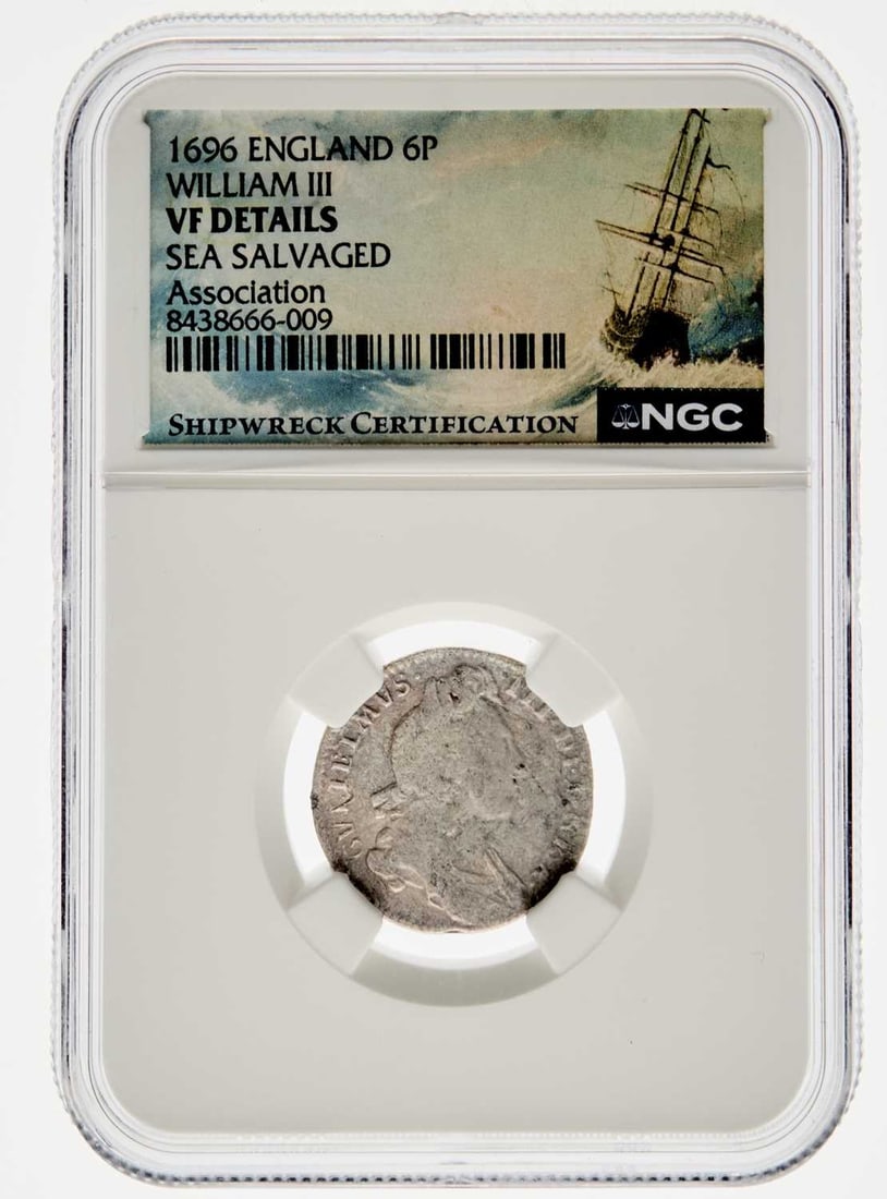 Great Britain. 1696 Sixpence. NGC Sea Salvaged - Association Fleet. (1 of 2)