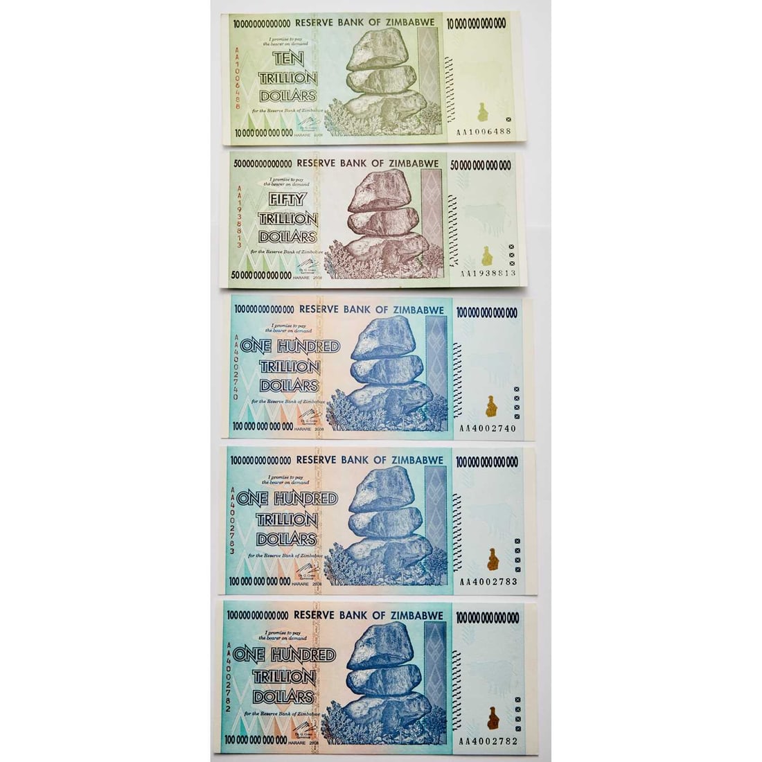Zimbabwe. Group of 2008 Hyperinflation Notes. Gem Crisp Uncirculated. (1 of 2)